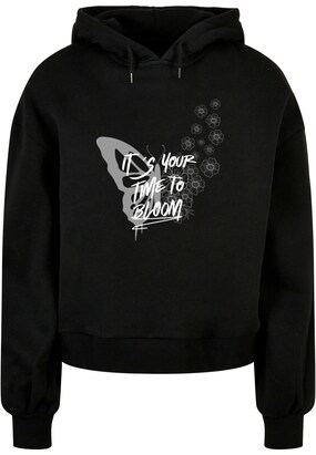 Merchcode Sweatshirt ‘Its Your Time To Bloom’ Donkergrijs / Zwart / Wit