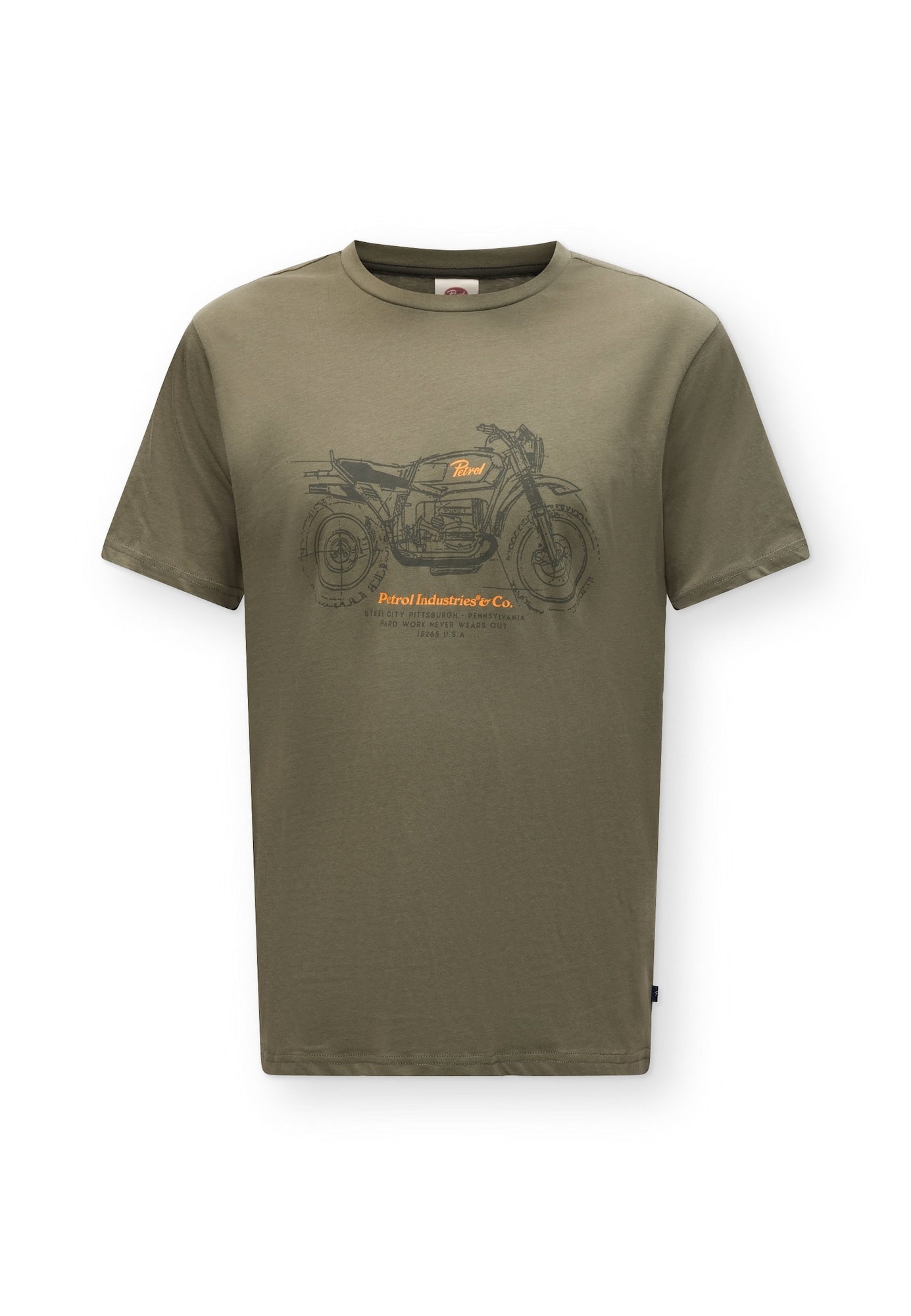 Petrol Industries Tricou oliv / verde închis / portocaliu