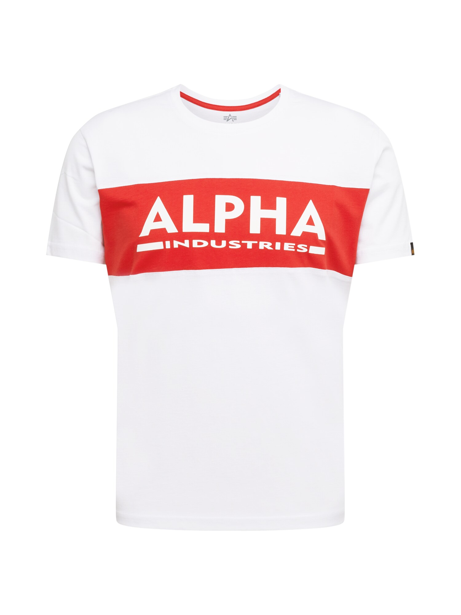 ALPHA INDUSTRIES Marškinėliai 'Inlay'  balta / šviesiai raudona