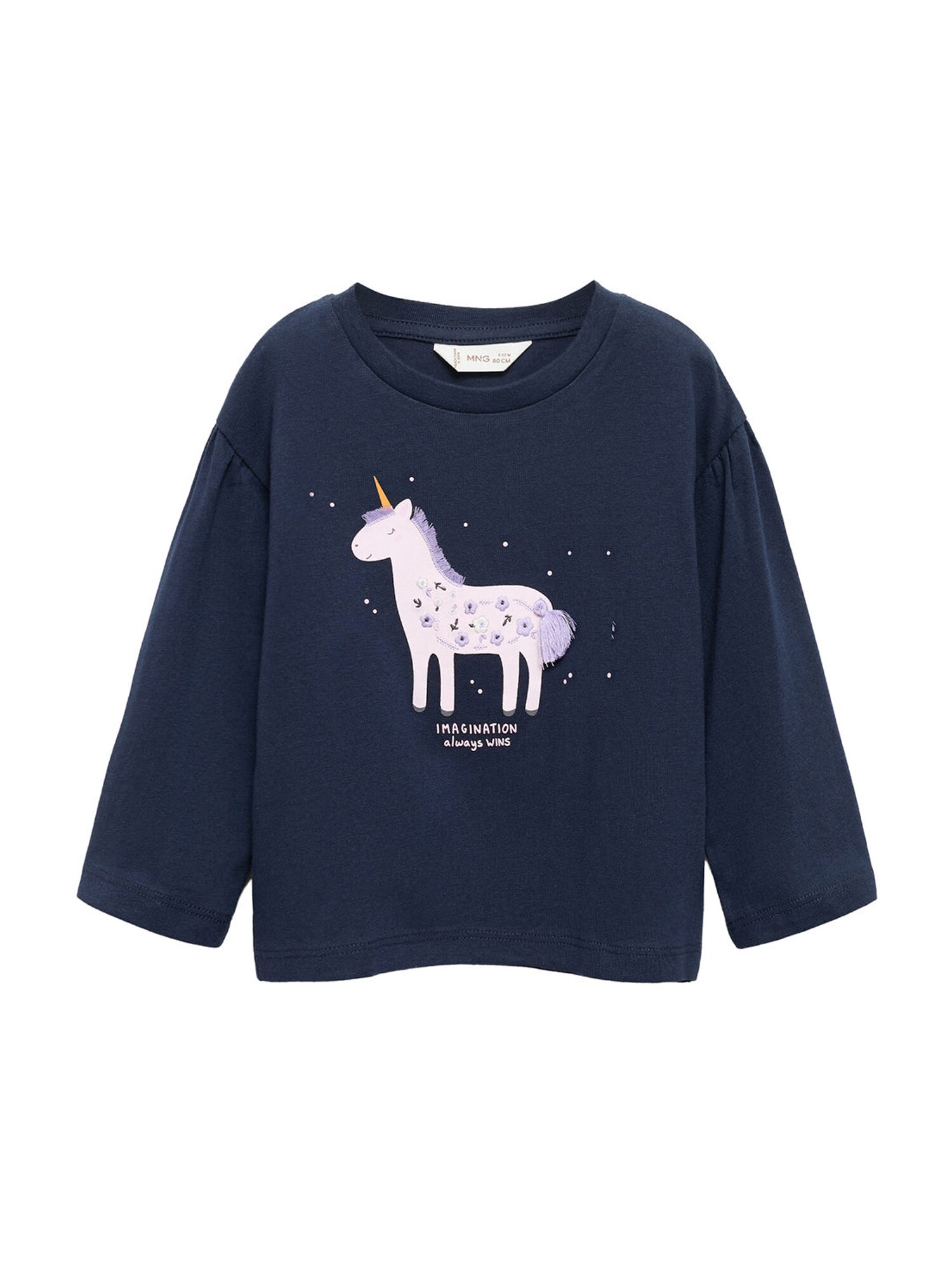 MANGO KIDS Tričko 'UNICORN'  námornícka modrá / orgovánová / pastelovo fialová