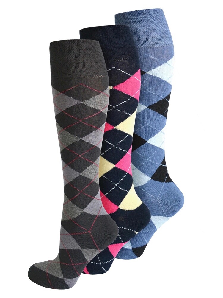 normani Kniestrümpfe 'Karo' Damen Größe 43/46 blau / braun / graumeliert / magenta / schwarz