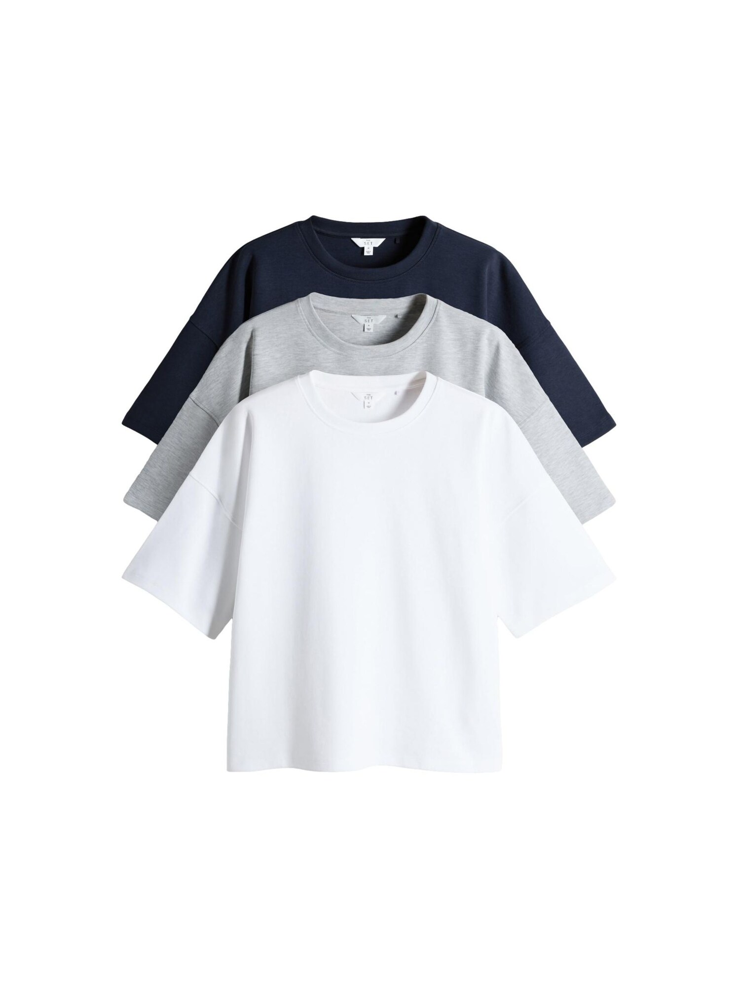 The Set Tricou  bleumarin / gri deschis / alb