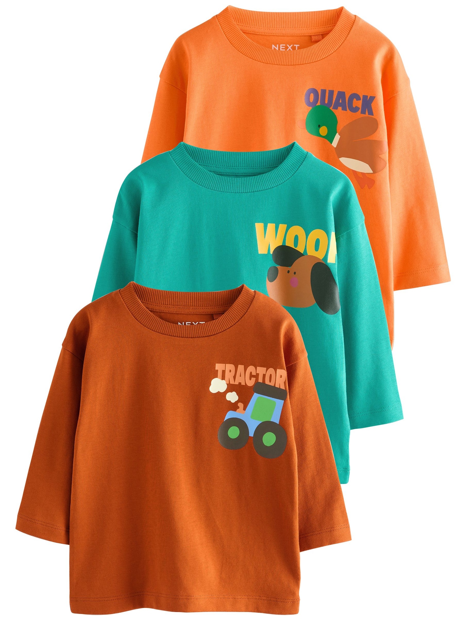 Next Tricou  maro / verde jad / portocaliu mandarină