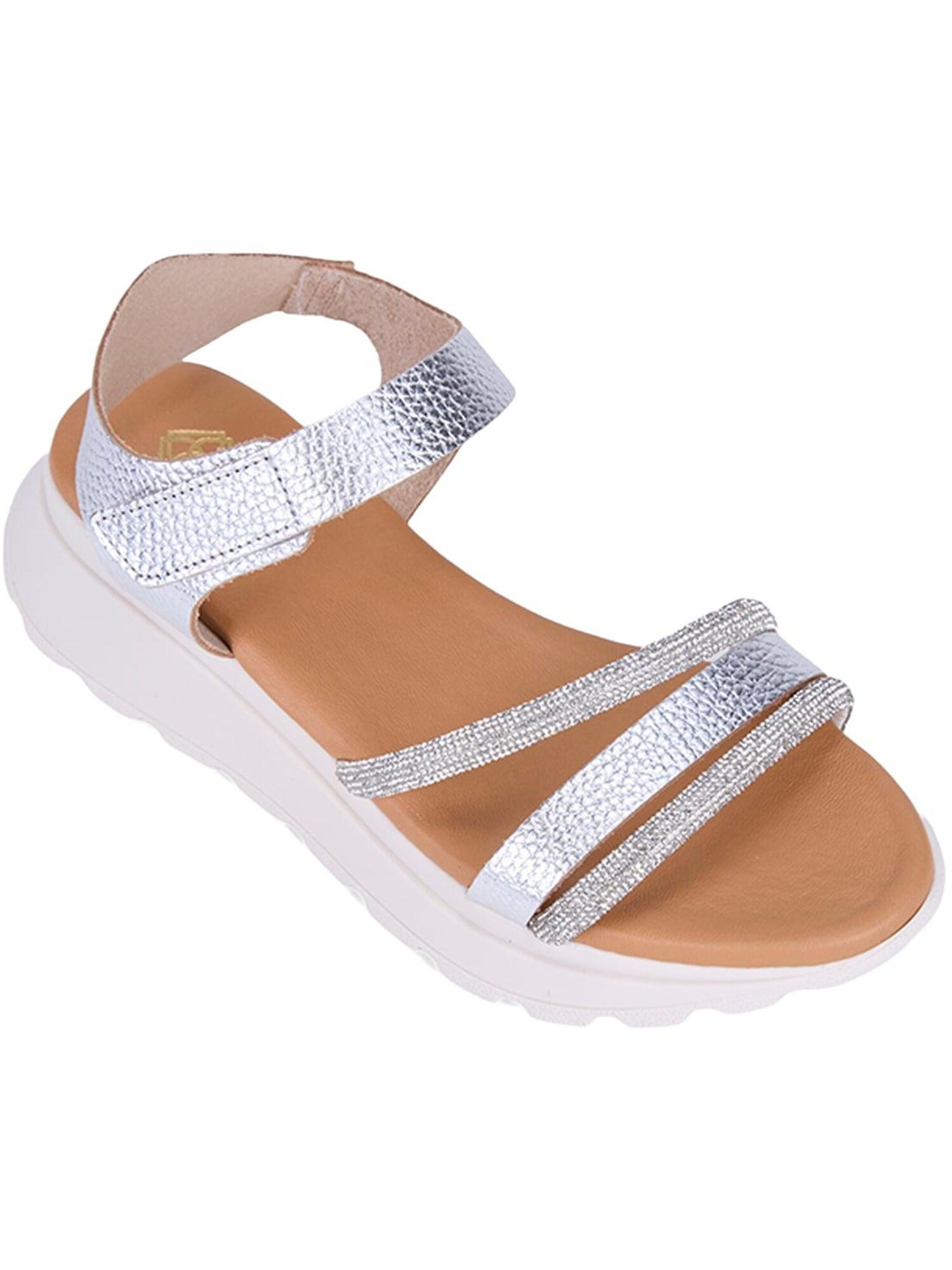 Desa Sandaal 'Desa Damen-Keilsandalen Aus Leder Mit Steindetails' Zilver