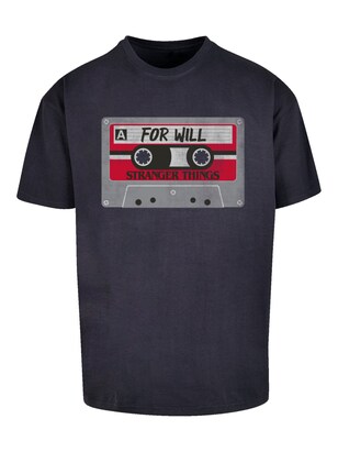 F4NT4STIC Shirt ‘Stranger Things Cassette For Will Netflix TV Series’ Navy / Grijs / Rood / Zwart