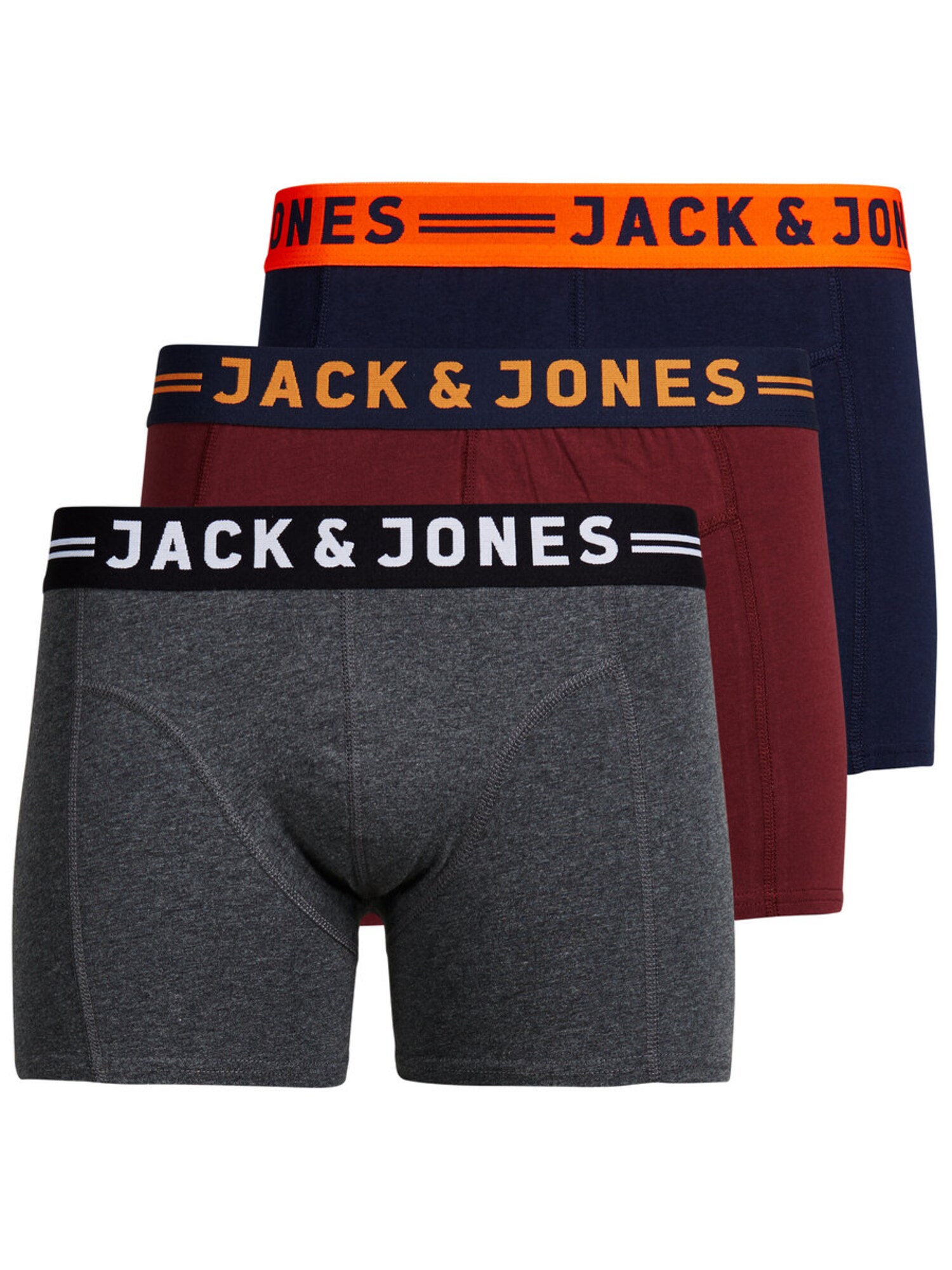 JACK & JONES Boxer trumpikės 'LICHFIELD'  tamsiai mėlyna / pilko džinso / burgundiško vyno spalva / oranžinė
