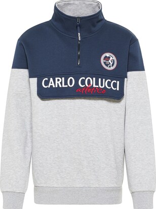 carlo colucci Sweatshirt ‘De Pian’ Duifblauw / Lichtgrijs / Rood / Wit