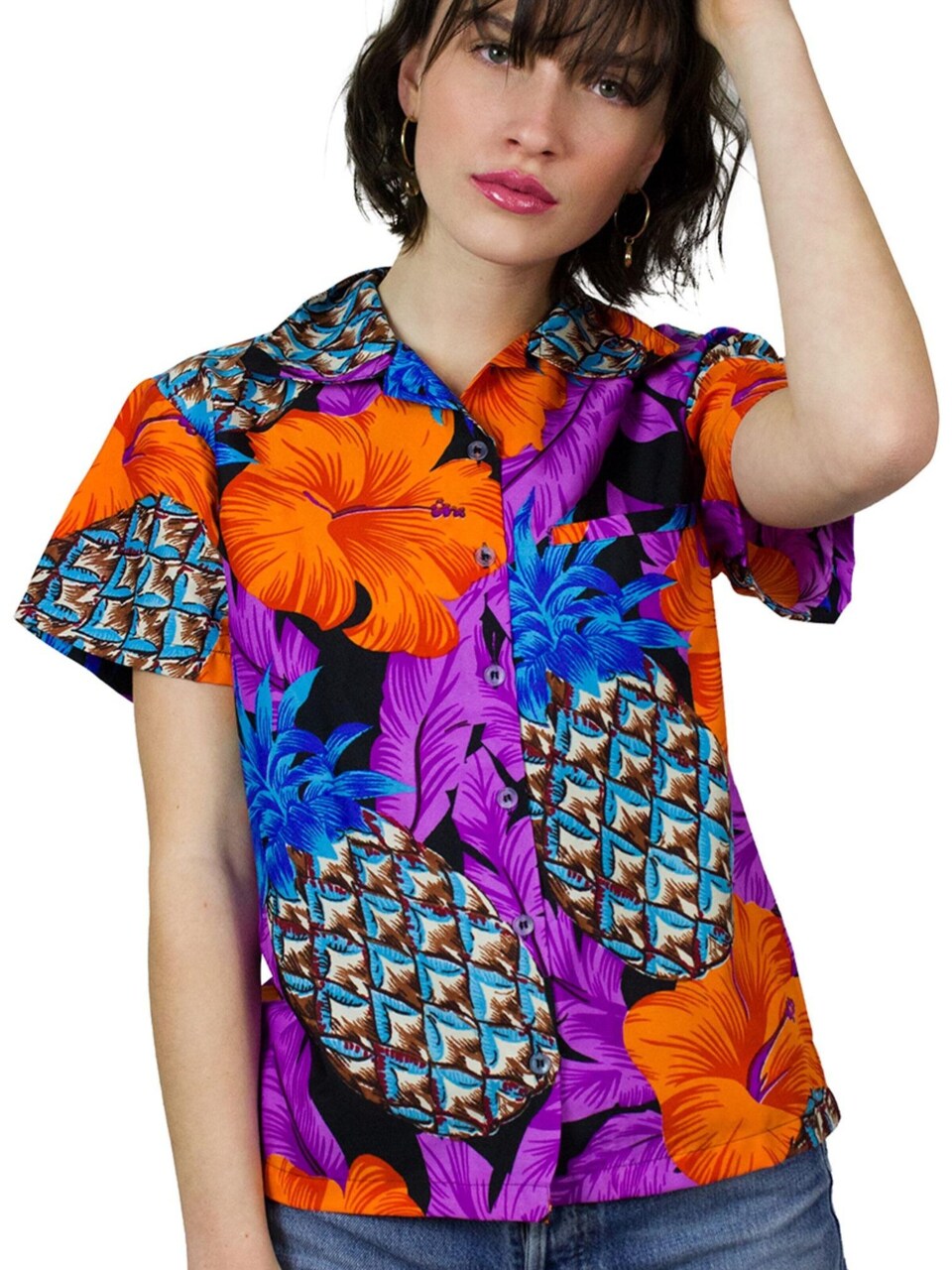 Blus 'Pineapple Hibiscus Black Line'