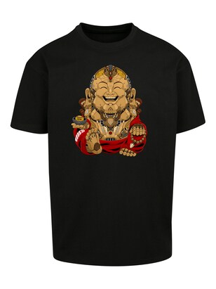 F4NT4STIC Shirt ‘Happy Cyber Buddha CYBERPUNK STYLES’ Bruin / Donkerbruin / Rood / Zwart / Wit