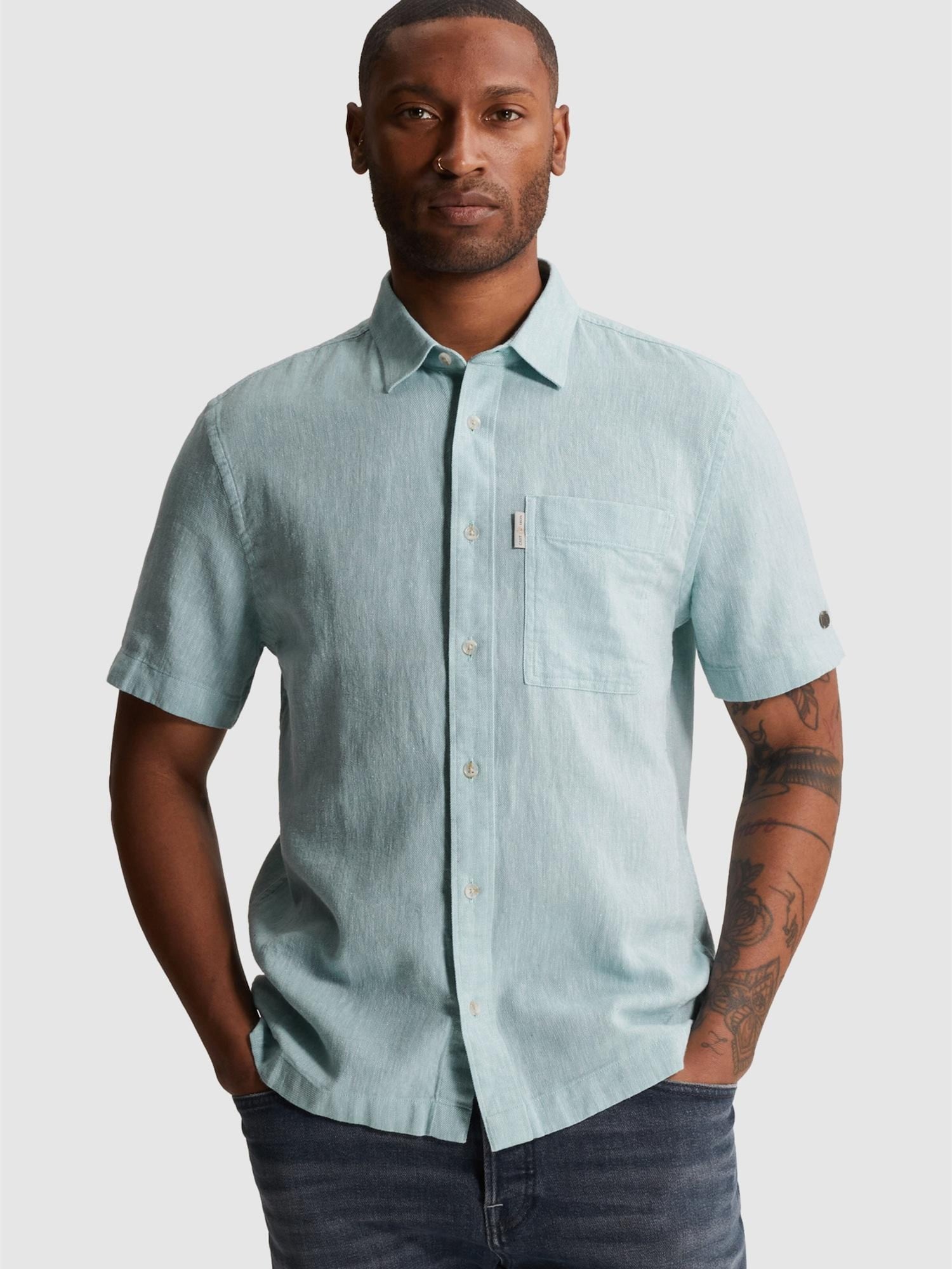 Skjorta 'Shirt with short sleeves in cotton/linen twill'