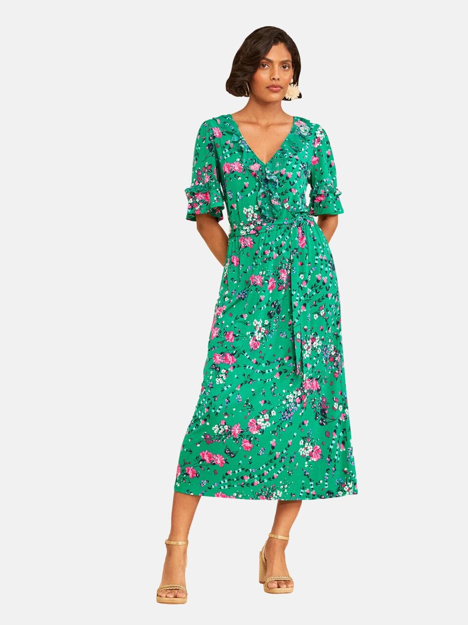 Klänning grön / rosa / svart