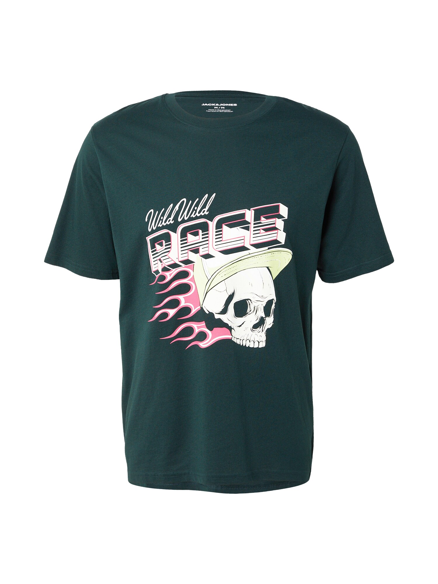 JACK & JONES Tričko 'JJTRACK SKULL'  smaragdová / svetloružová / biela