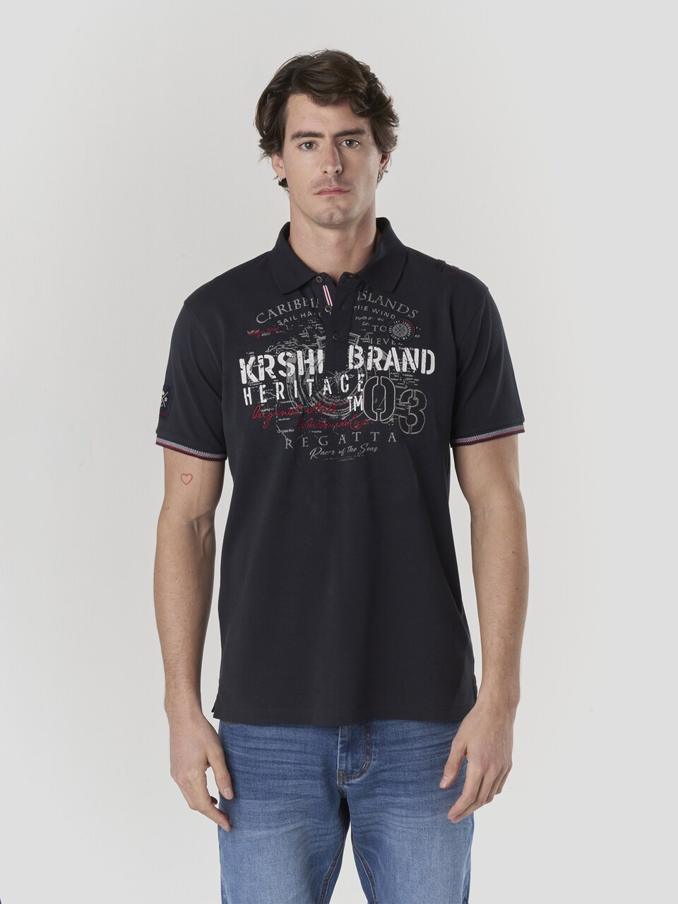 T-shirt marinblå / grå / körsbärsröd