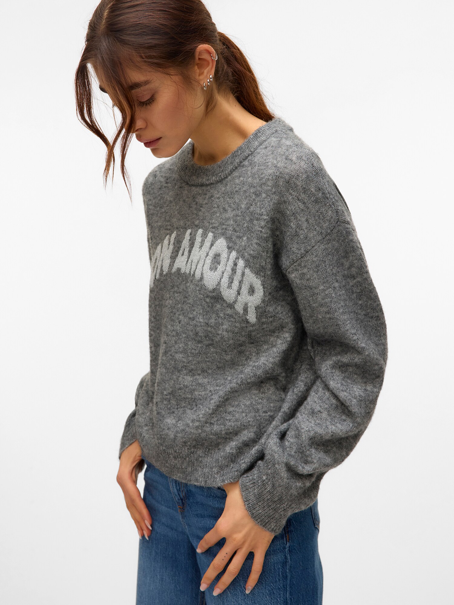 VERO MODA Sveter 'VMAmoremio' svetlosivá / sivá melírovaná (obrázok 5)