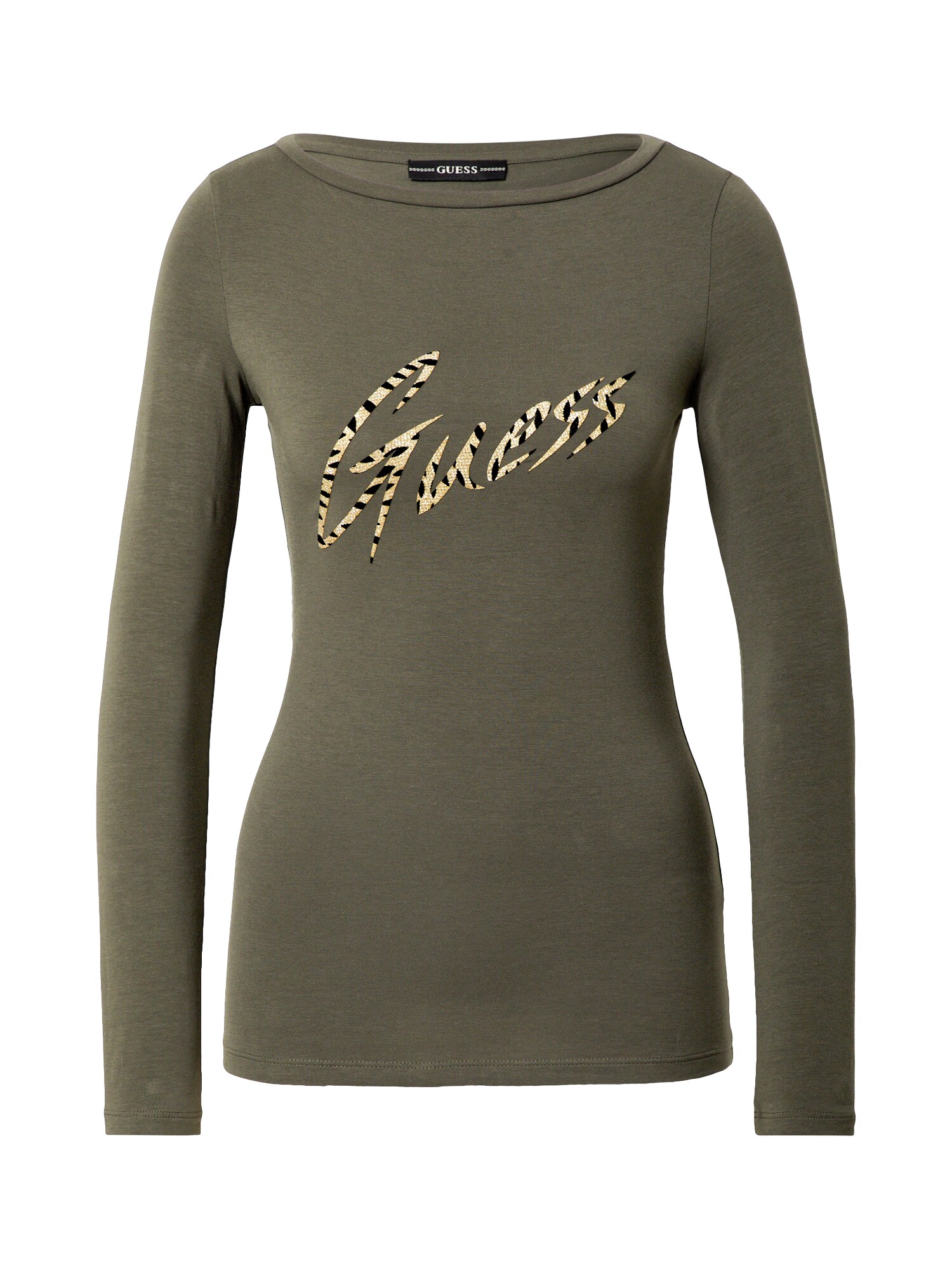 GUESS Marškinėliai 'Logo Glitter'  žalia