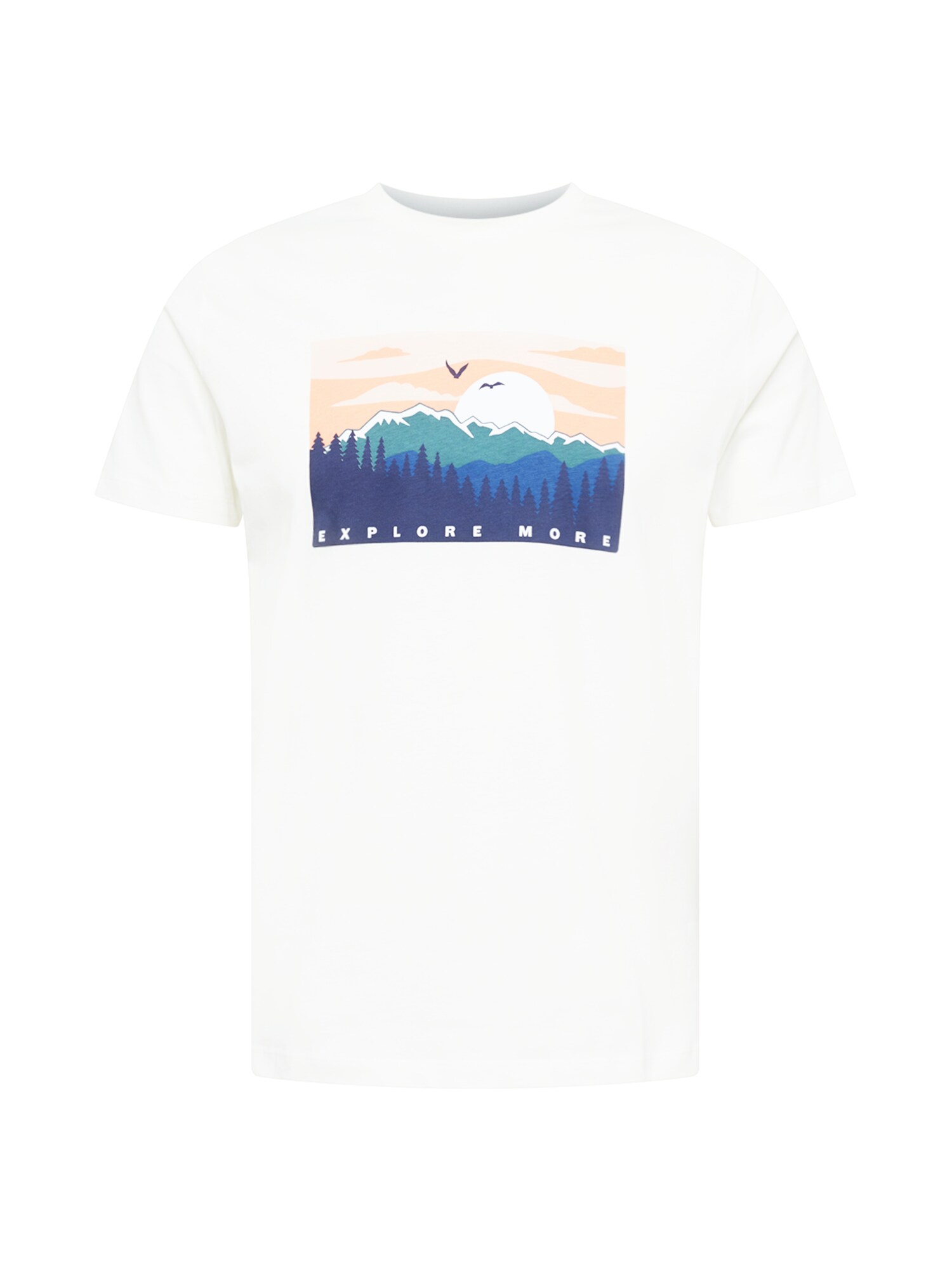 WESTMARK LONDON Marškinėliai 'EXPLORE' balta / tamsiai mėlyna jūros spalva / turkio spalva / abrikosų spalva / mėlyna