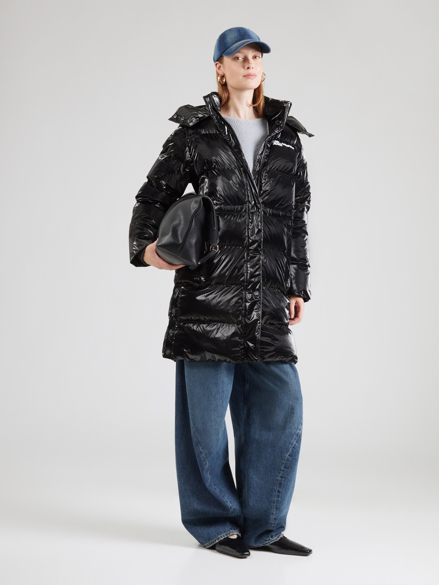 KARL LAGERFELD JEANS Zimný kabát čierna / biela (obrázok 4)
