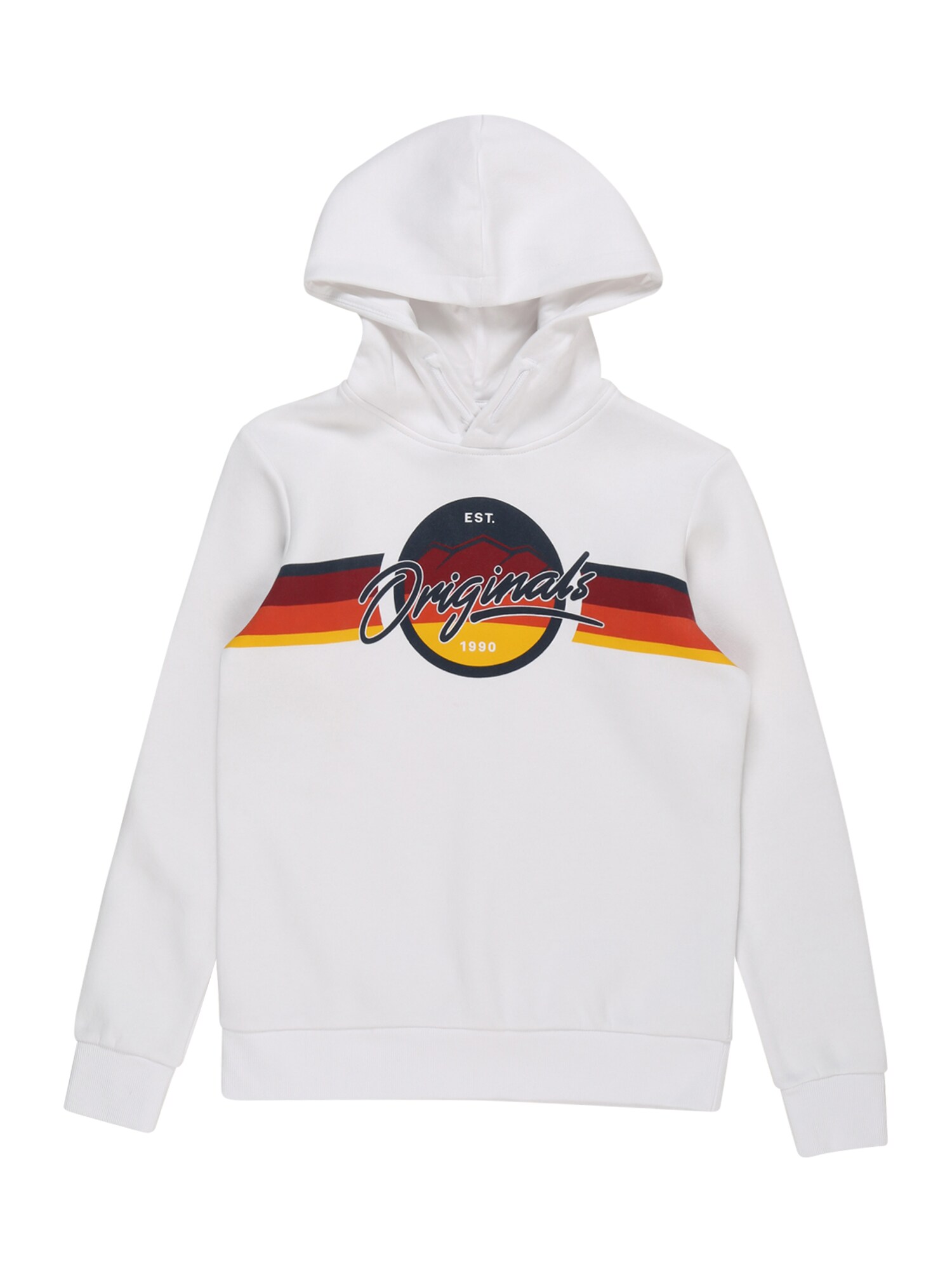 Jack & Jones Junior Megztinis be užsegimo 'ADISONS'  balta / geltona / tamsiai oranžinė / tamsiai mėlyna jūros spalva / tamsiai raudona