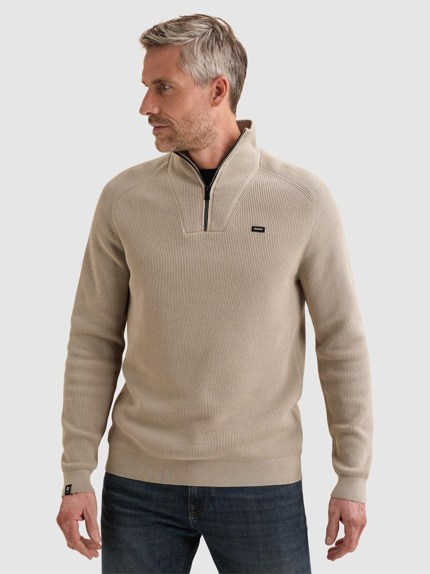 Tröja 'Pullover with half-zip and allover rib texture'