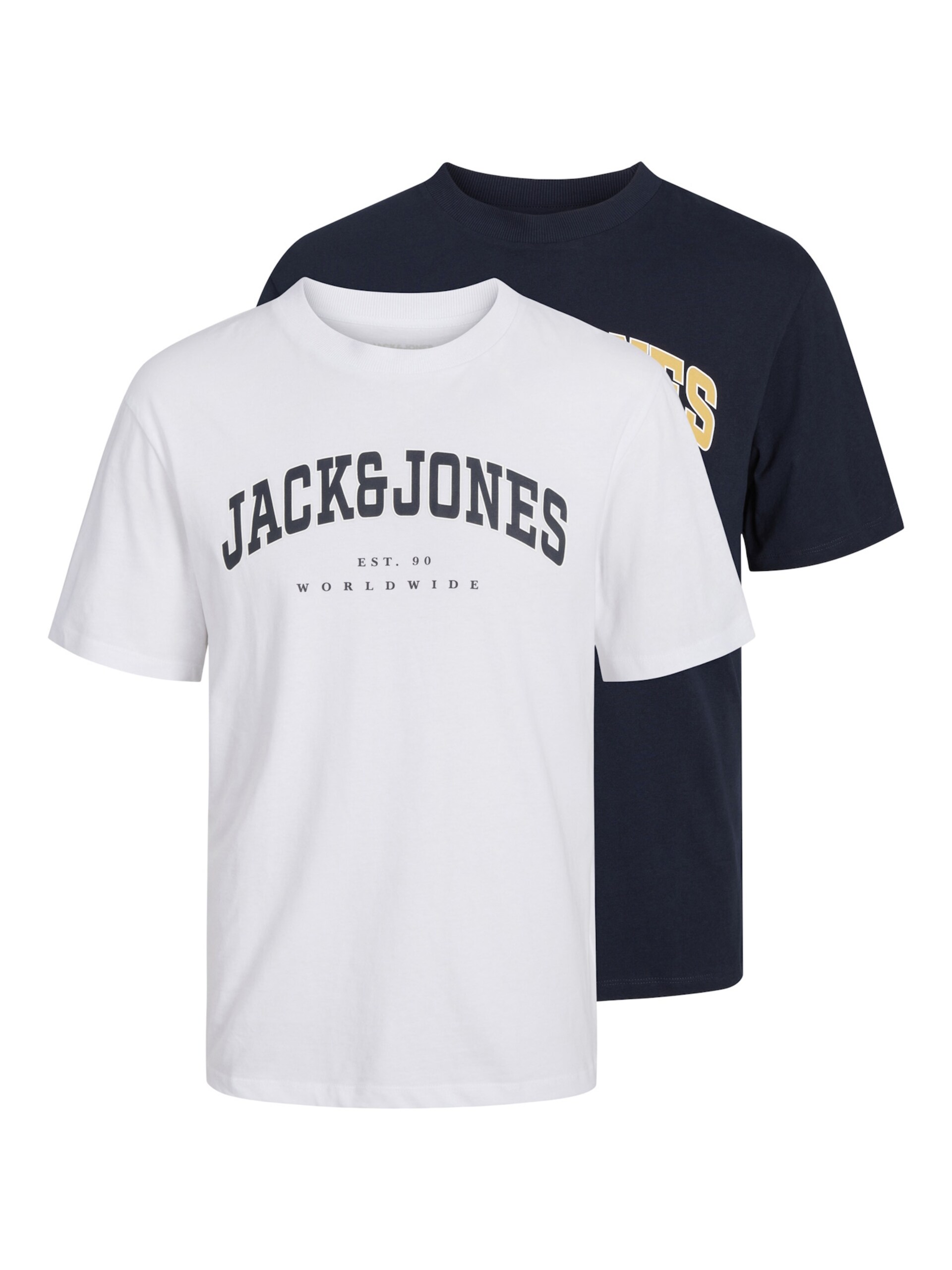 JACK & JONES T-shirt 'JJECaleb' marinblå / citron herr