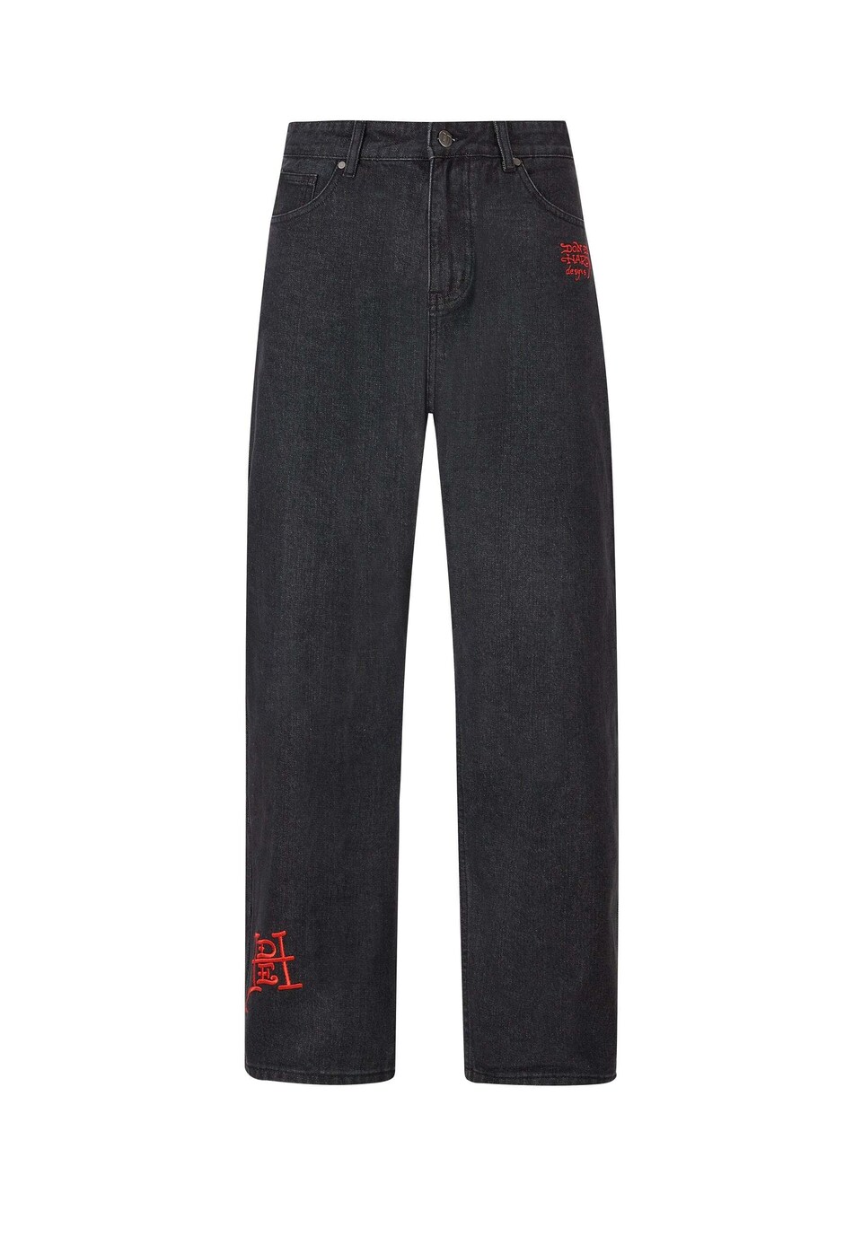 Jeans ljusgrön / röd / svart denim