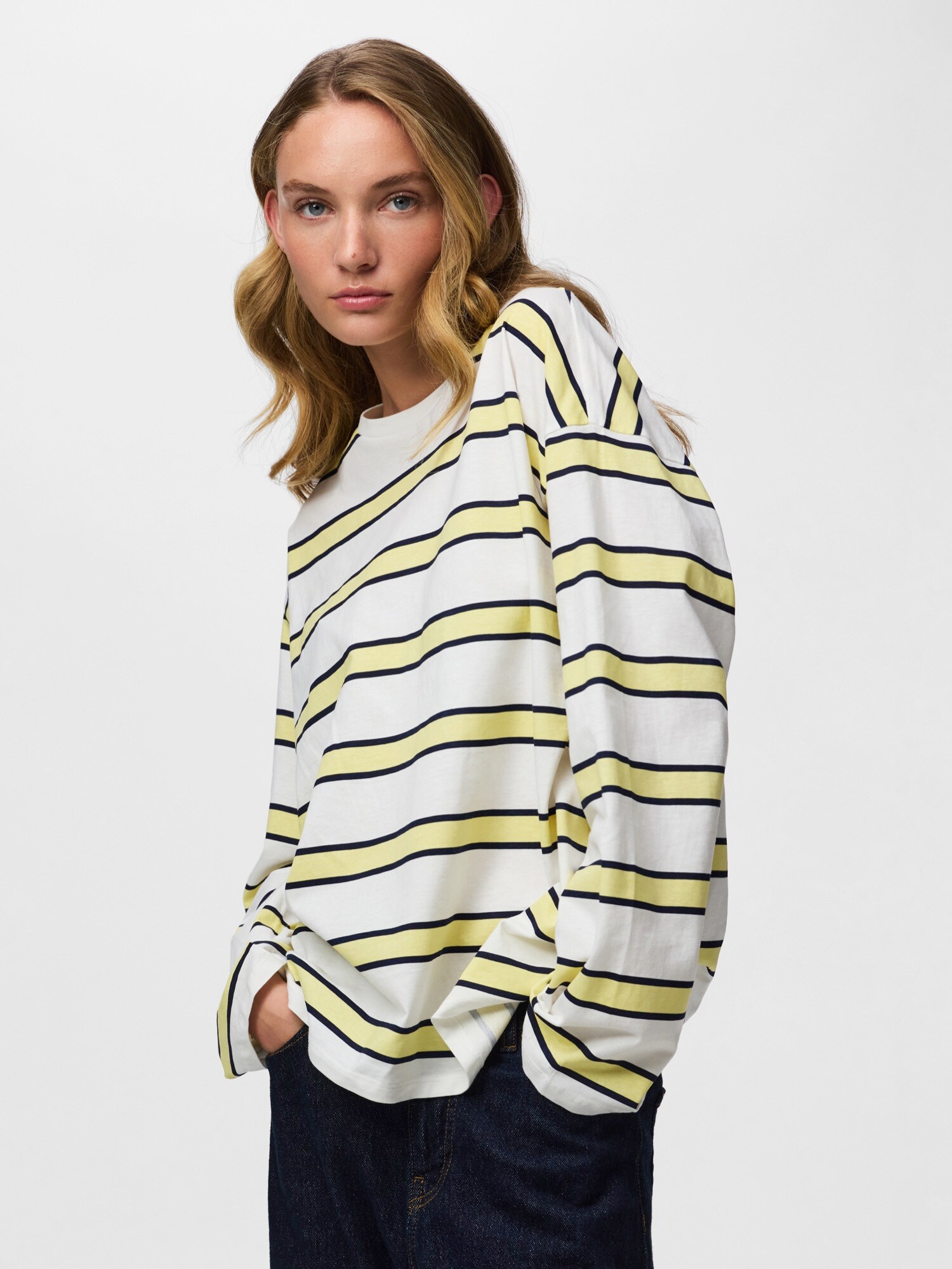 Pieces Shirt 'PCMila' Donkerblauw / Geel / Wit