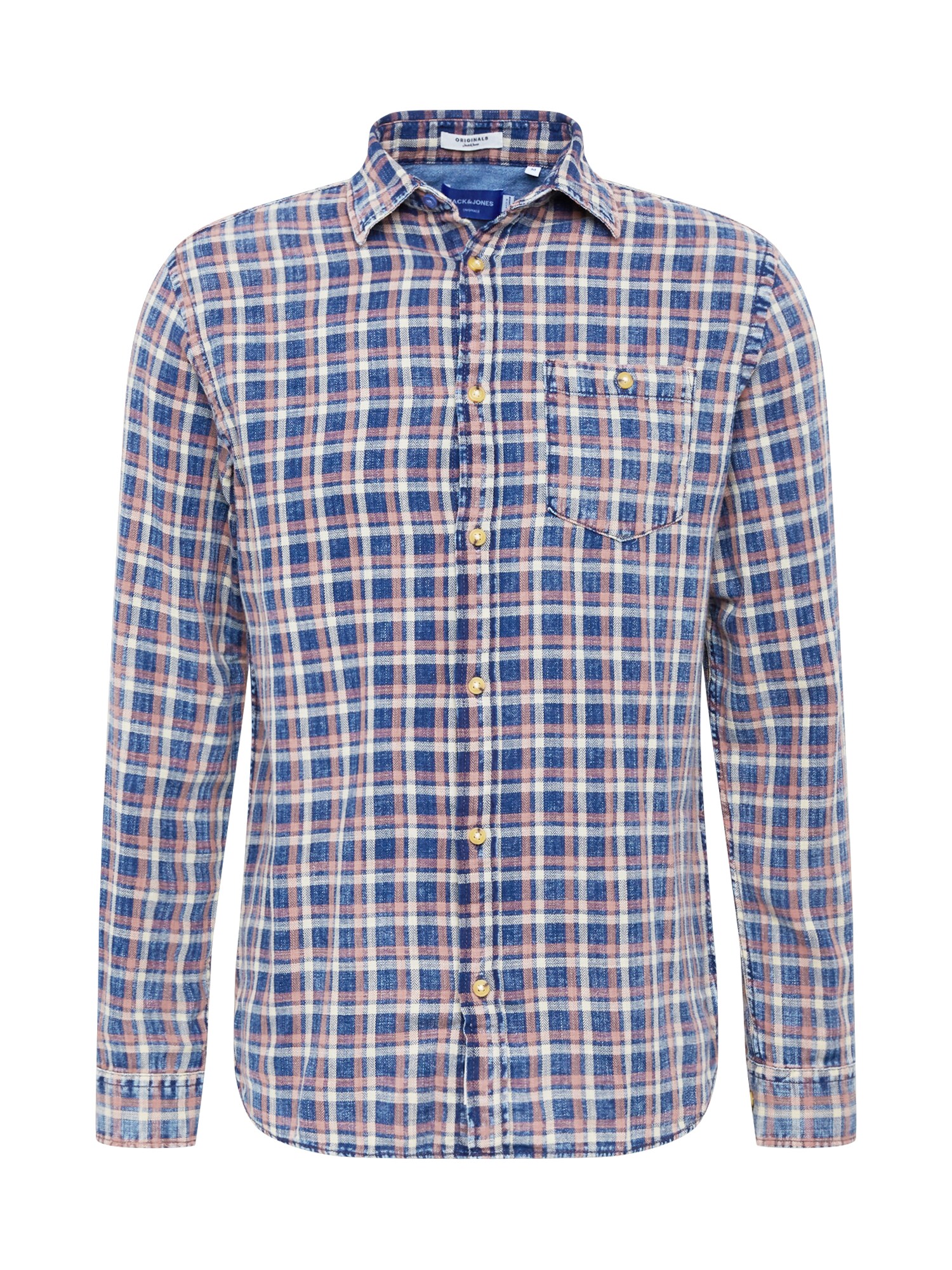 JACK & JONES Dalykiniai marškiniai 'HANS'  ruda / dangaus žydra / balta