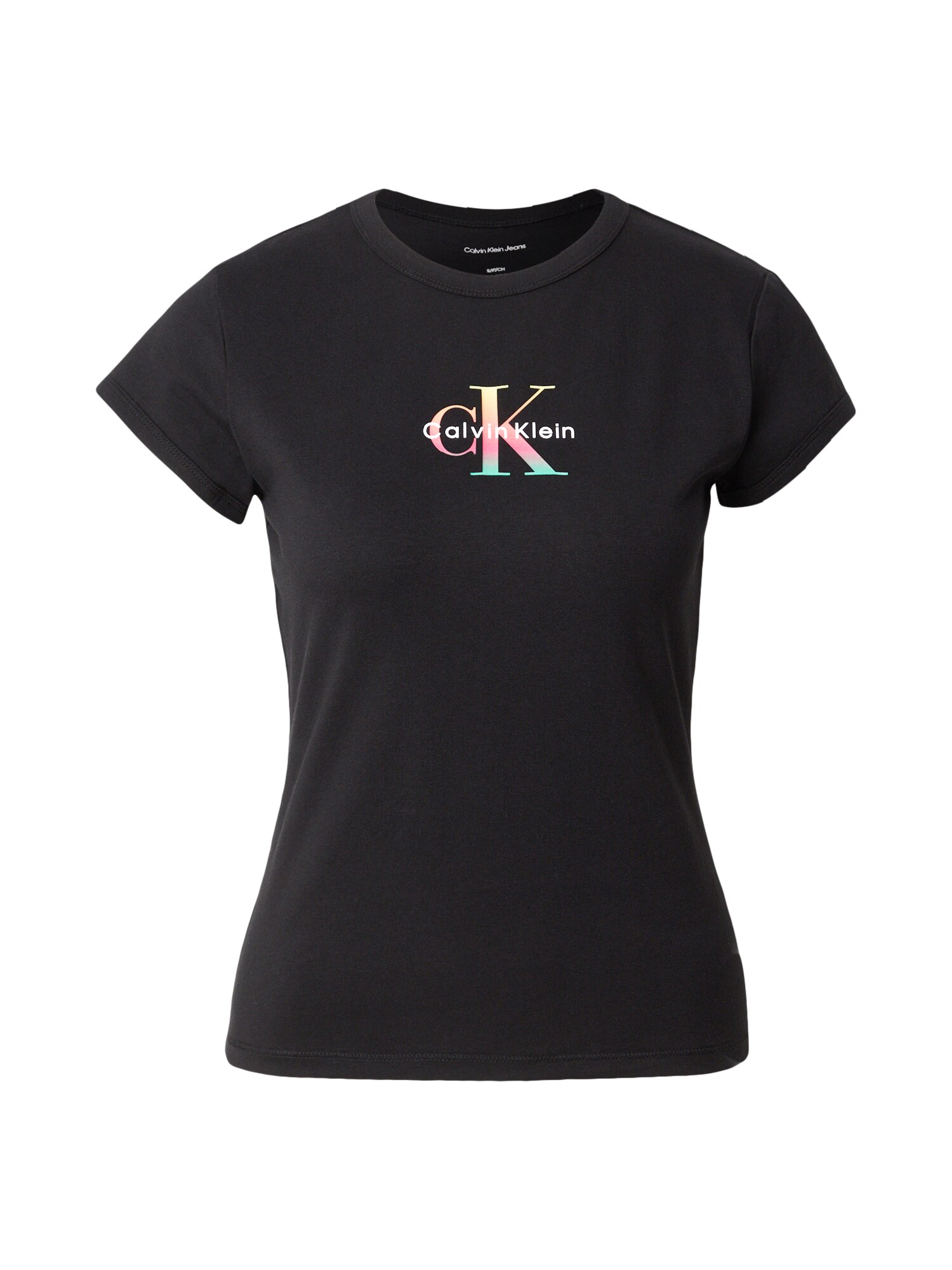 Calvin Klein Jeans Camiseta 'Slim Monogram - Pride' turquesa / rosa / negro / blanco