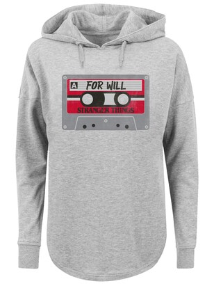 F4NT4STIC Sweatshirt ‘Stranger Things Cassette For Will Netflix TV Series’ Grijs gemêleerd / Rood / Zwart