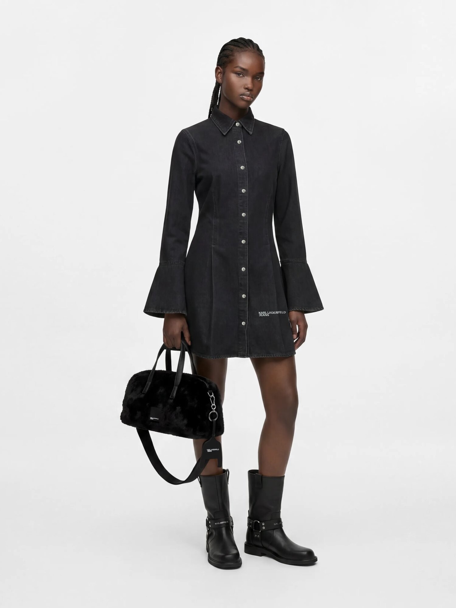 KARL LAGERFELD JEANS Vestido camisero  negro denim – imagen 4