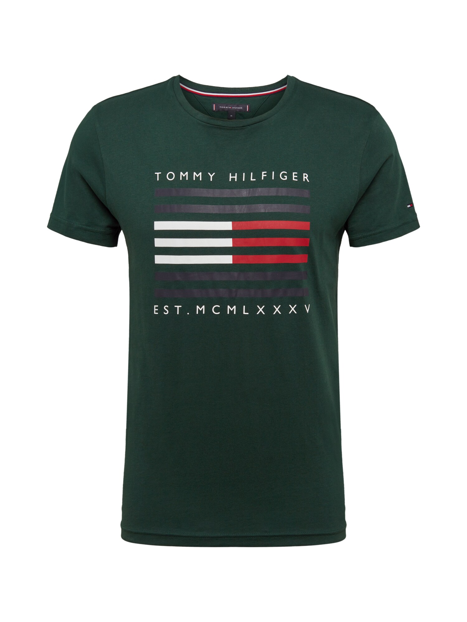 TOMMY HILFIGER Marškinėliai  tamsiai žalia / balta / tamsiai pilka