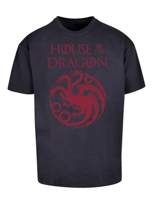 F4NT4STIC Shirt ‘House Of The Dragon Targaryen Crest’ Navy / Robijnrood