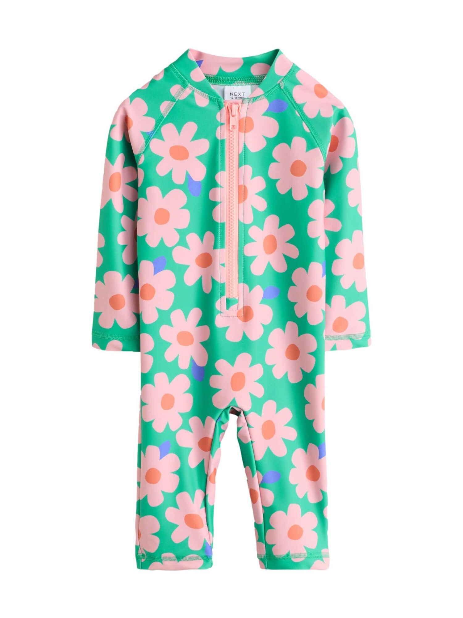 Next Costum de baie întreg  albastru regal / verde jad / portocaliu neon / roz pal