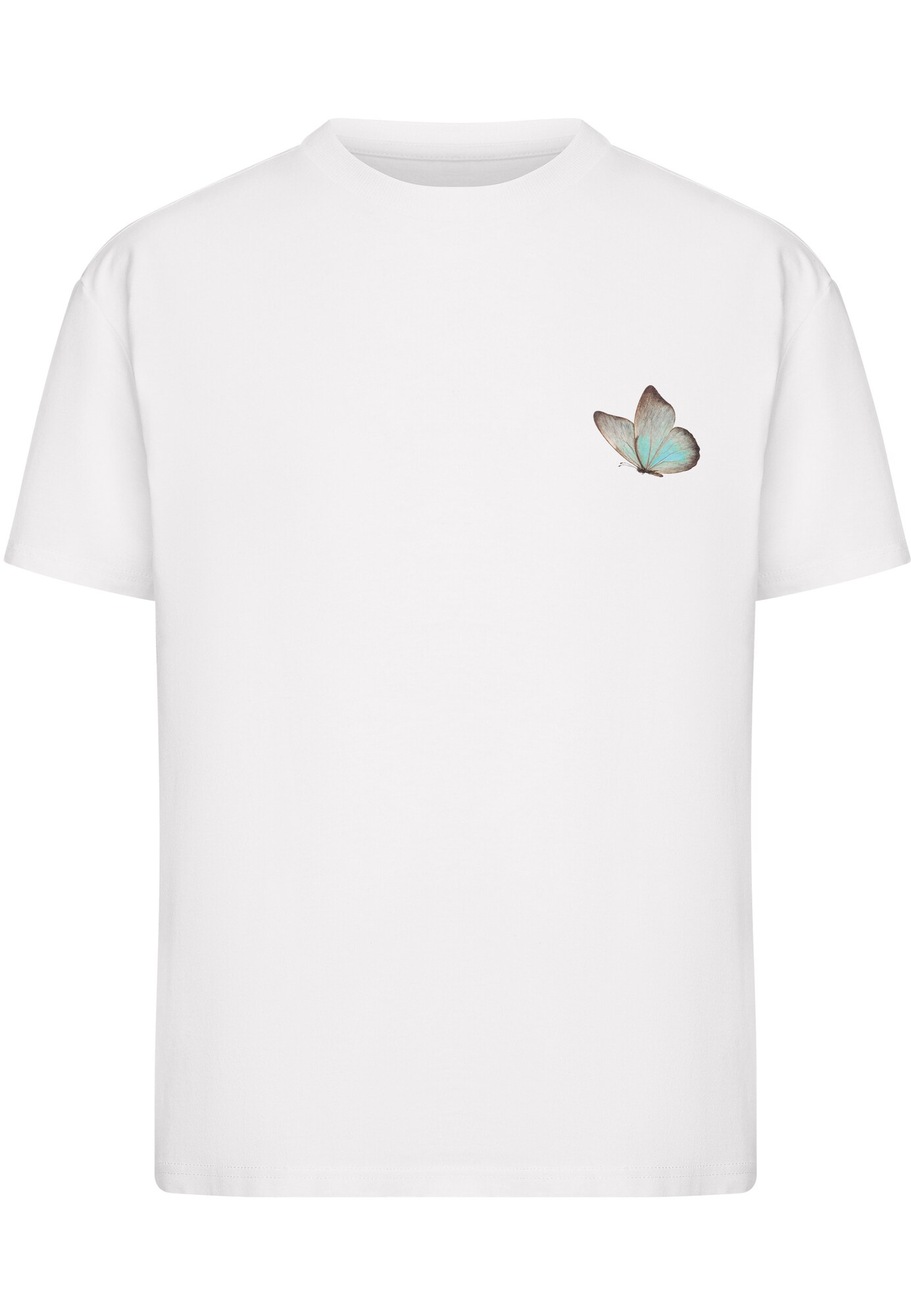 T-shirt 'Even Small Wing Find Wide Blue Sky' beige / aqua / brun