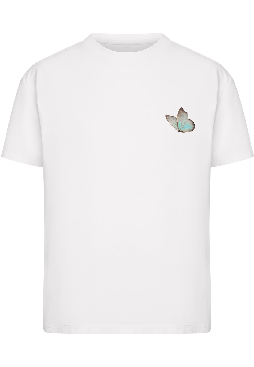 T-shirt 'Even Small Wing Find Wide Blue Sky' beige / aqua / brun