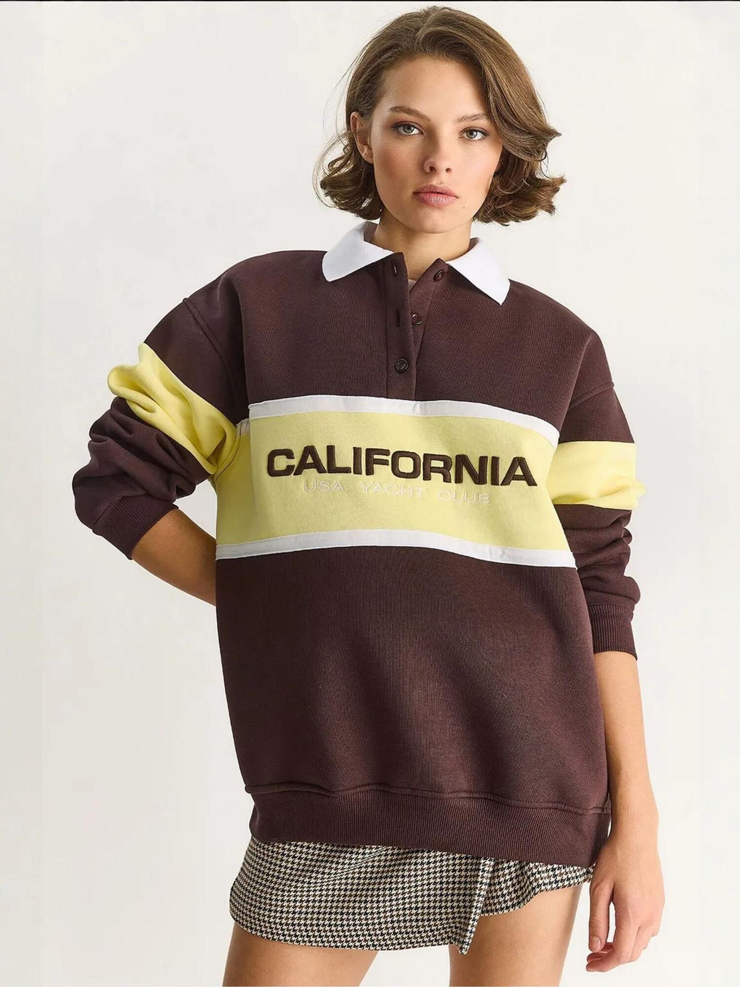 Bianco Lucci Sweater majica moka smeđa / svijetložuta / bijela