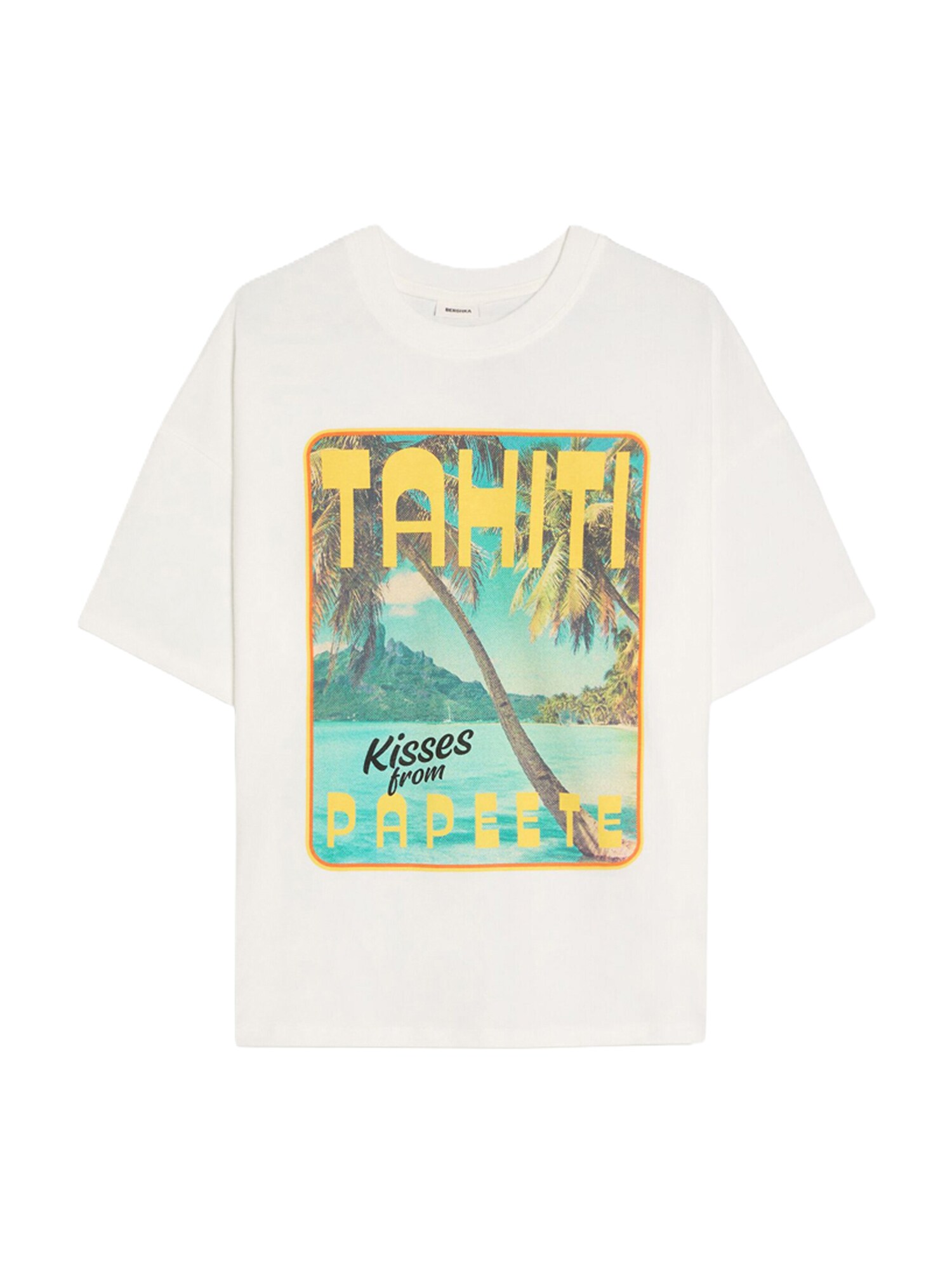 Bershka Tricou supradimensional turcoaz / galben / oliv / alb