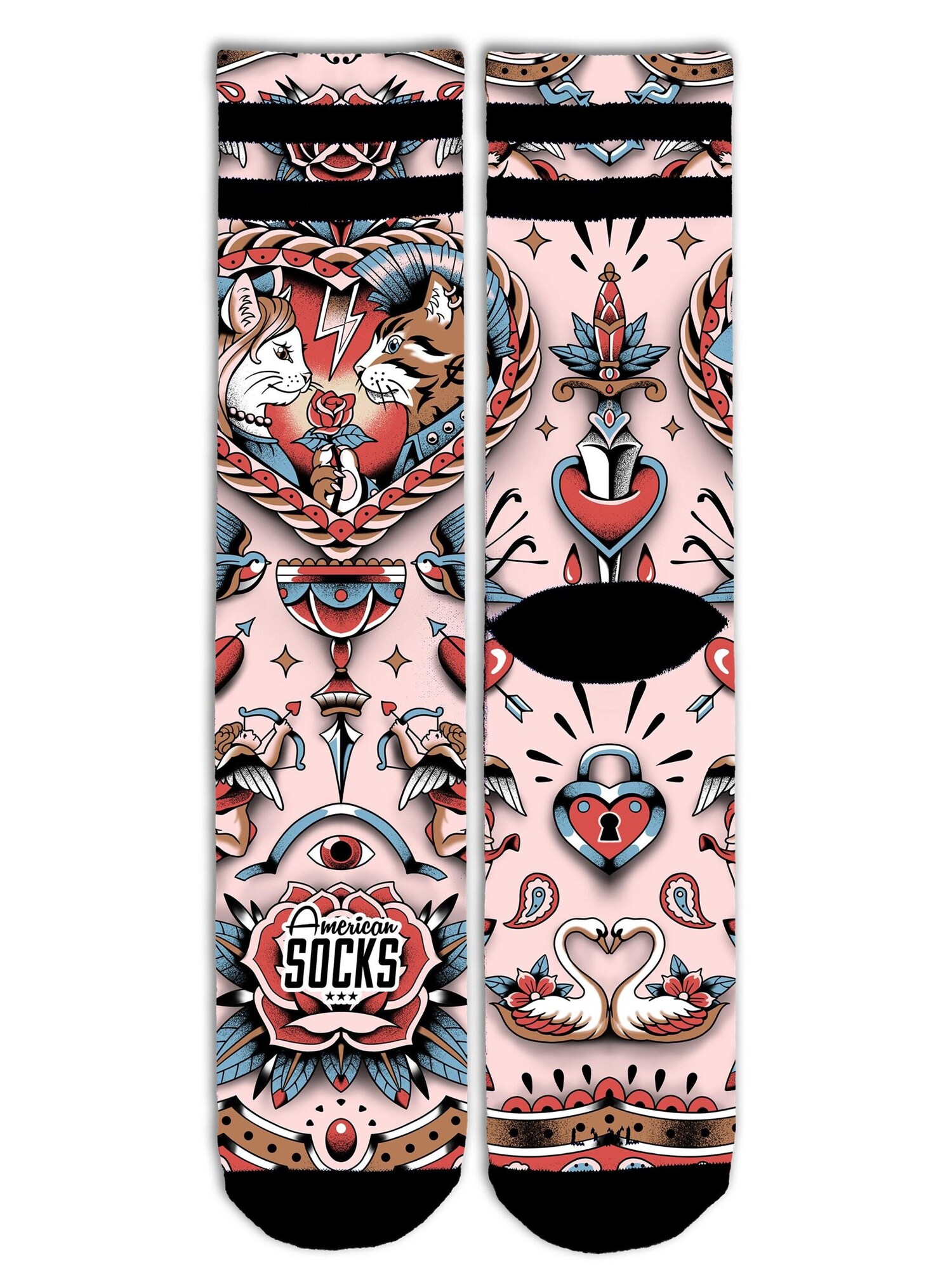 American Socks Calcetines 'Feline Hearts'  negro