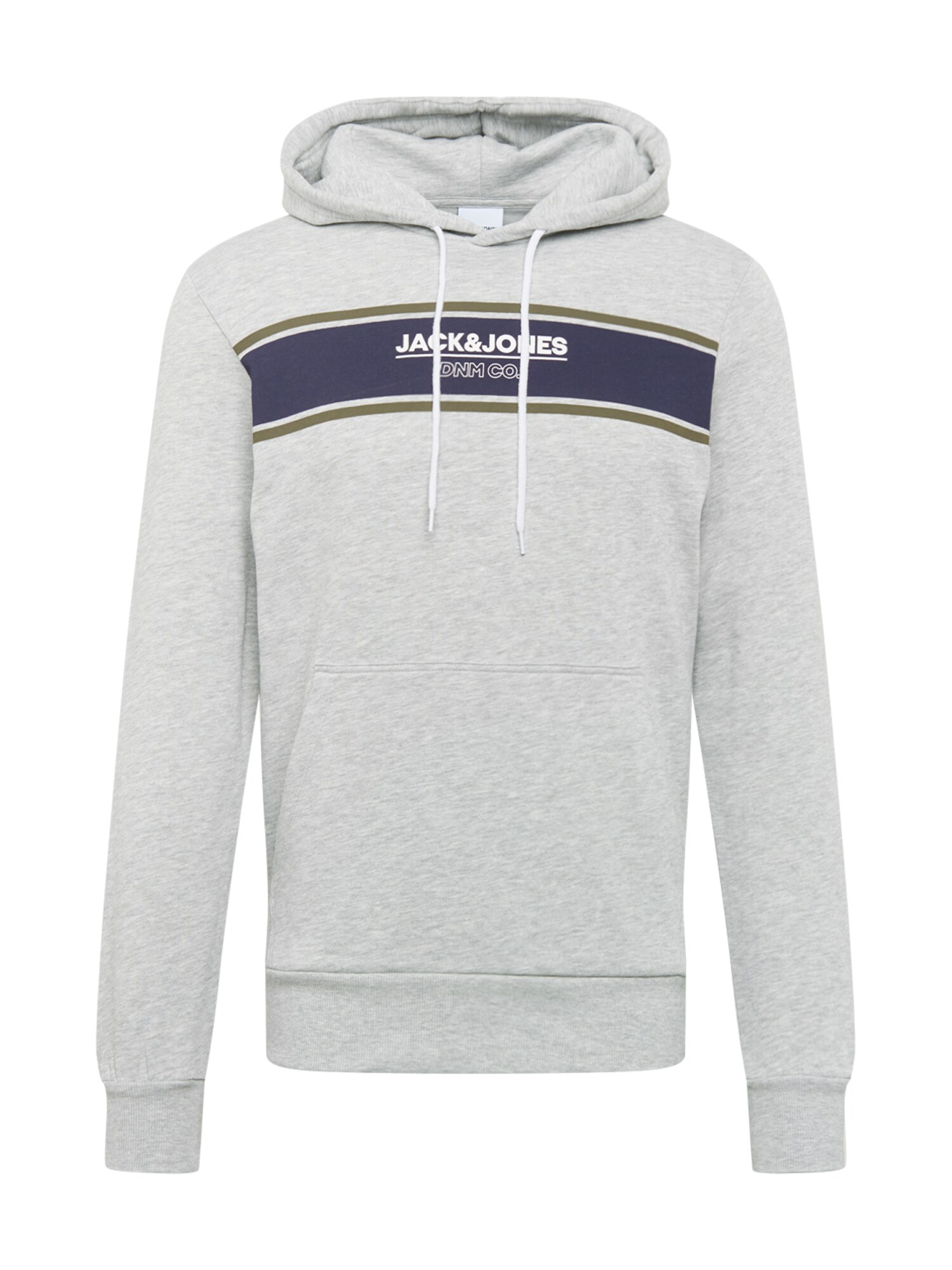 JACK & JONES Megztinis be užsegimo 'JJSHAKER'  margai pilka / tamsiai mėlyna jūros spalva / balta / alyvuogių spalva