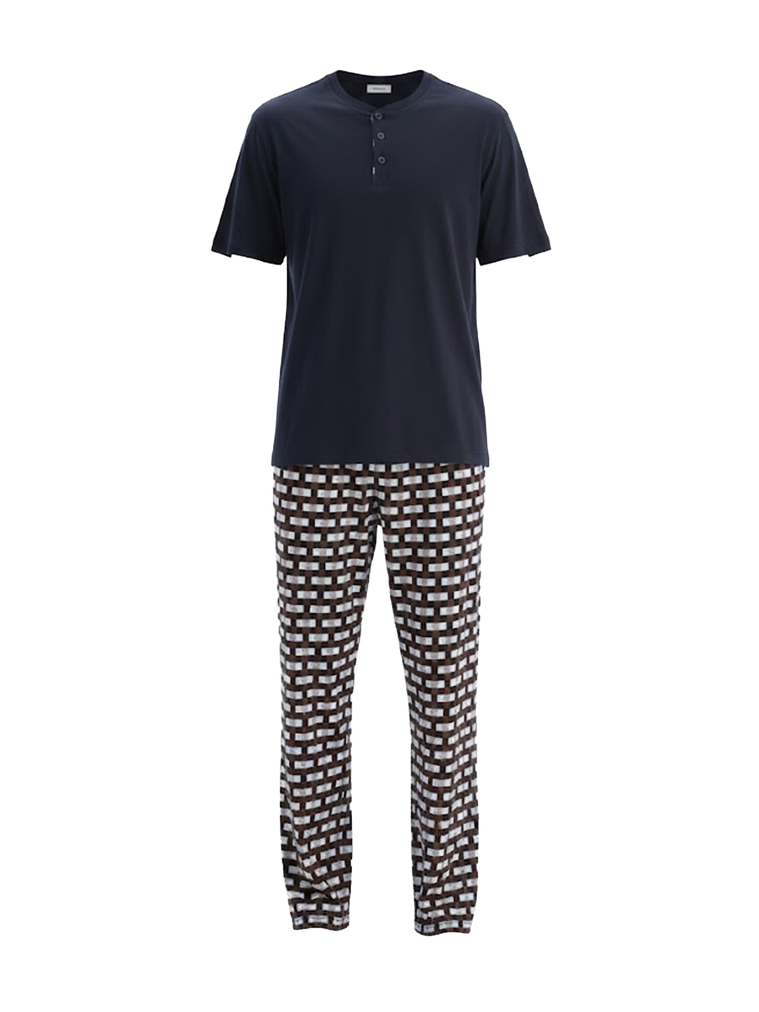 Dagi Pijama lungă  bleumarin / maro / gri deschis / alb murdar