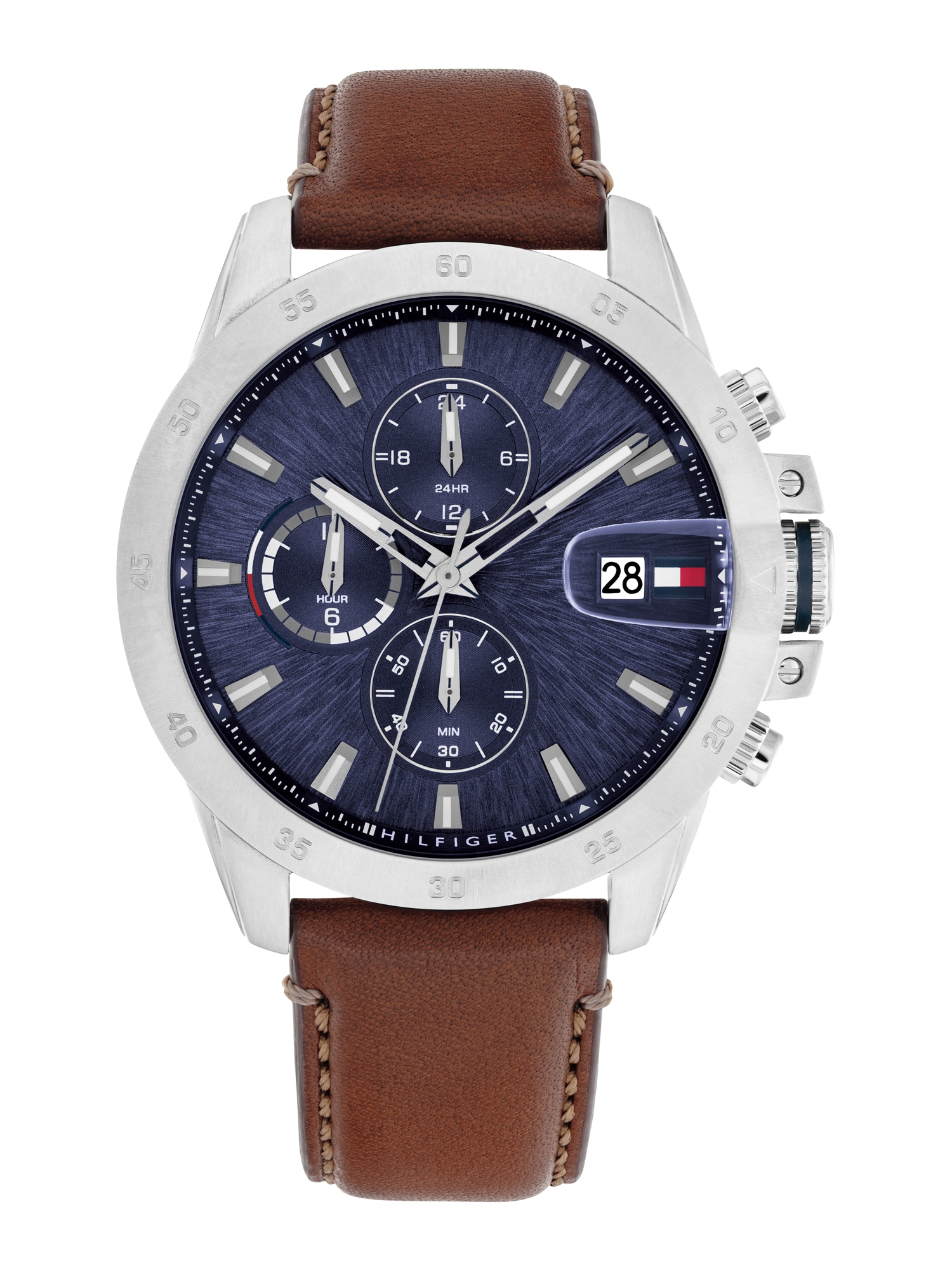 TOMMY HILFIGER Ceas analogic JAMESON  bleumarin / maro coniac / argintiu / alb