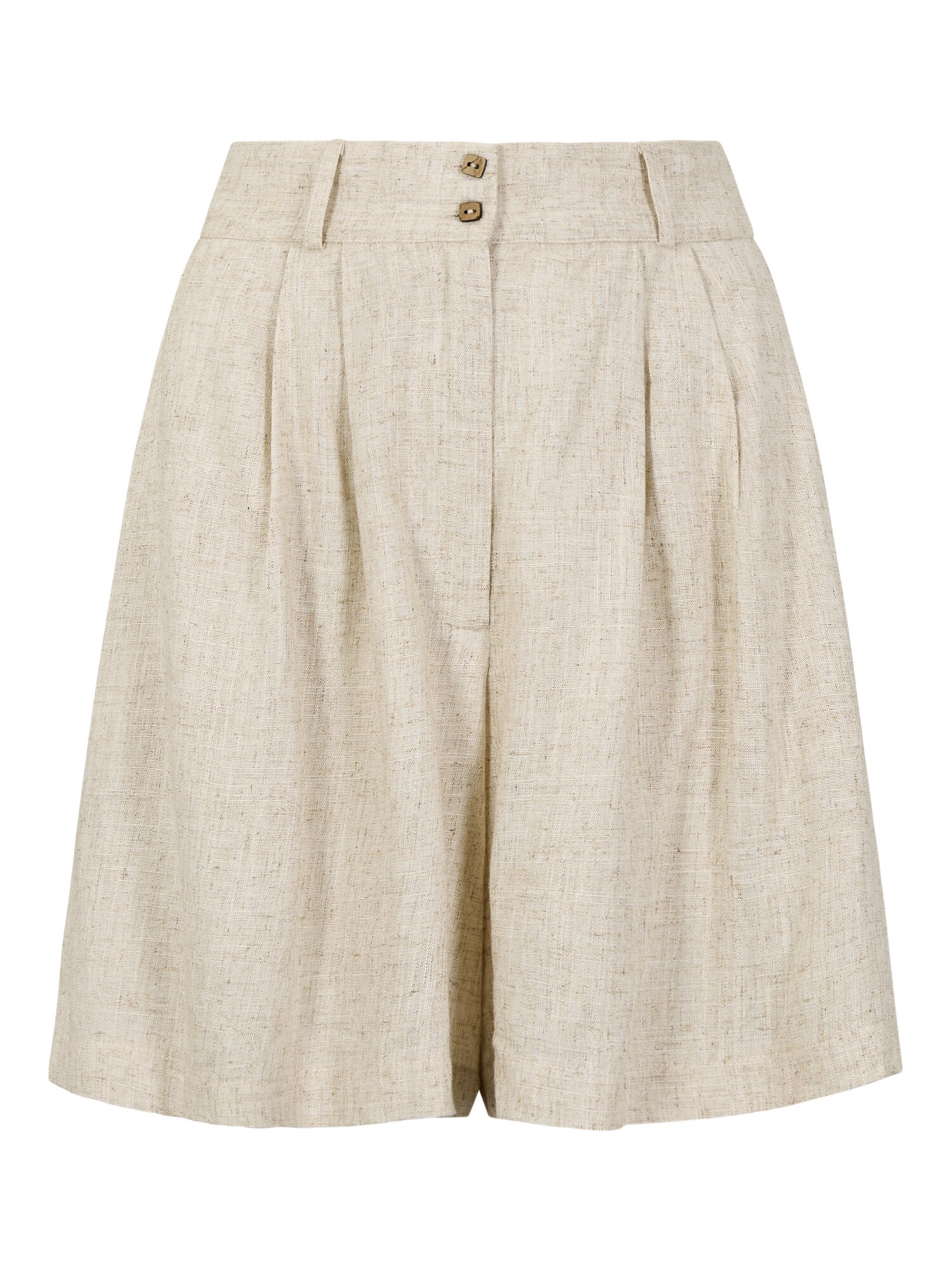 Apricot Linen Blend Pleated Mini Shorts
