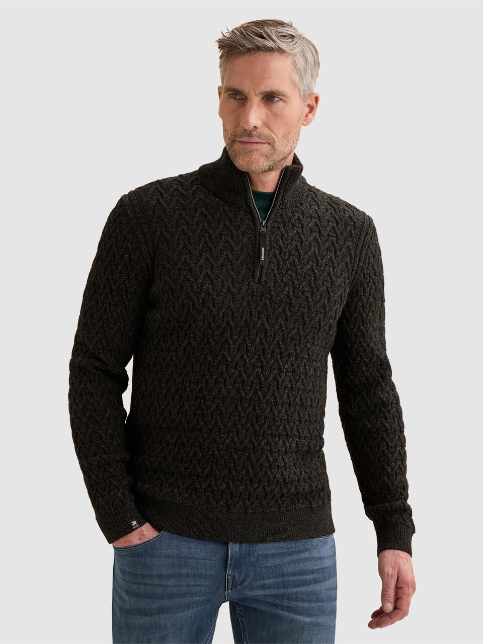 Tröja 'Pullover in a wool blend with half-zip'