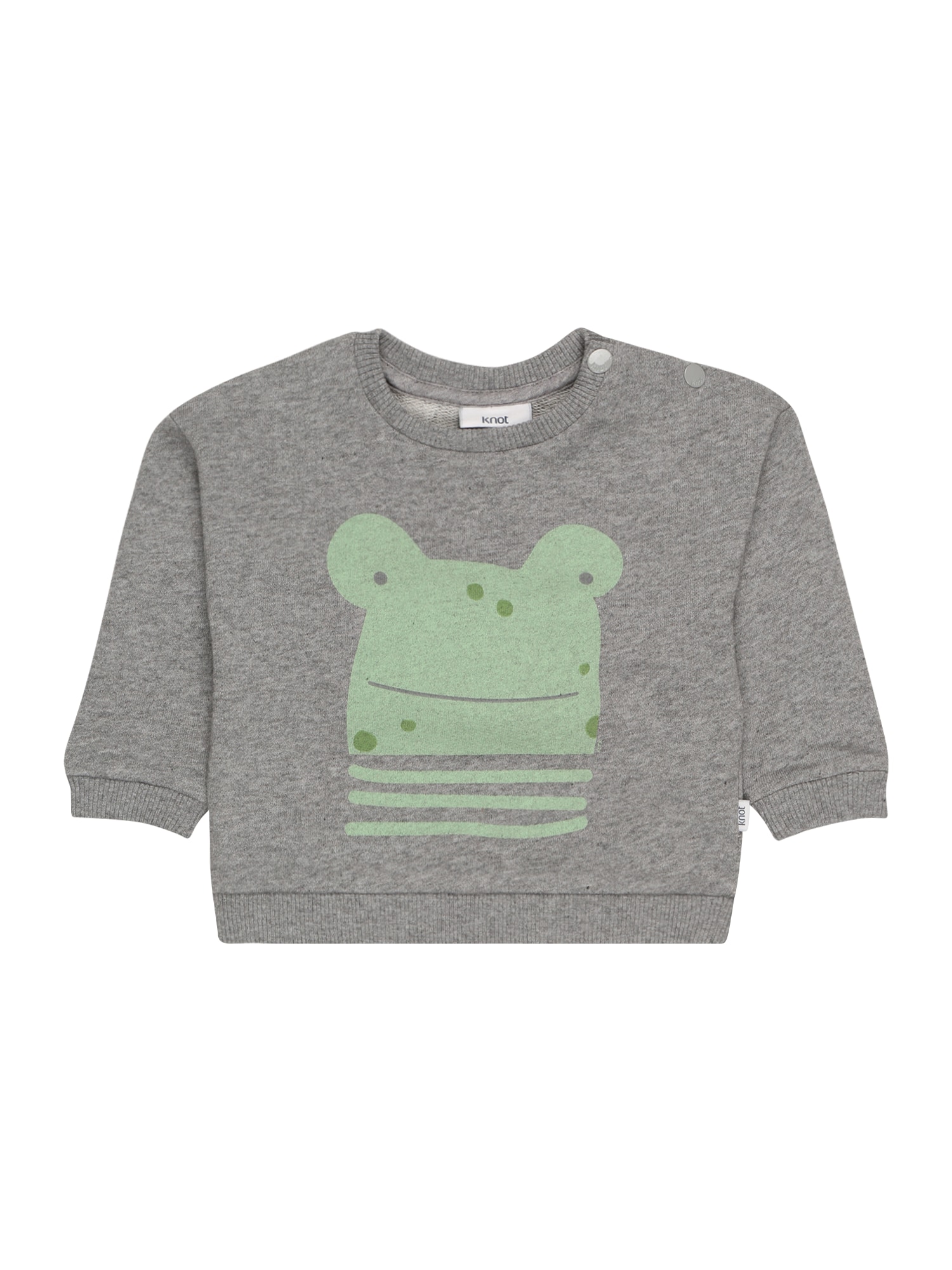 KNOT Megztinis be užsegimo 'Frog' šviesiai žalia / margai pilka