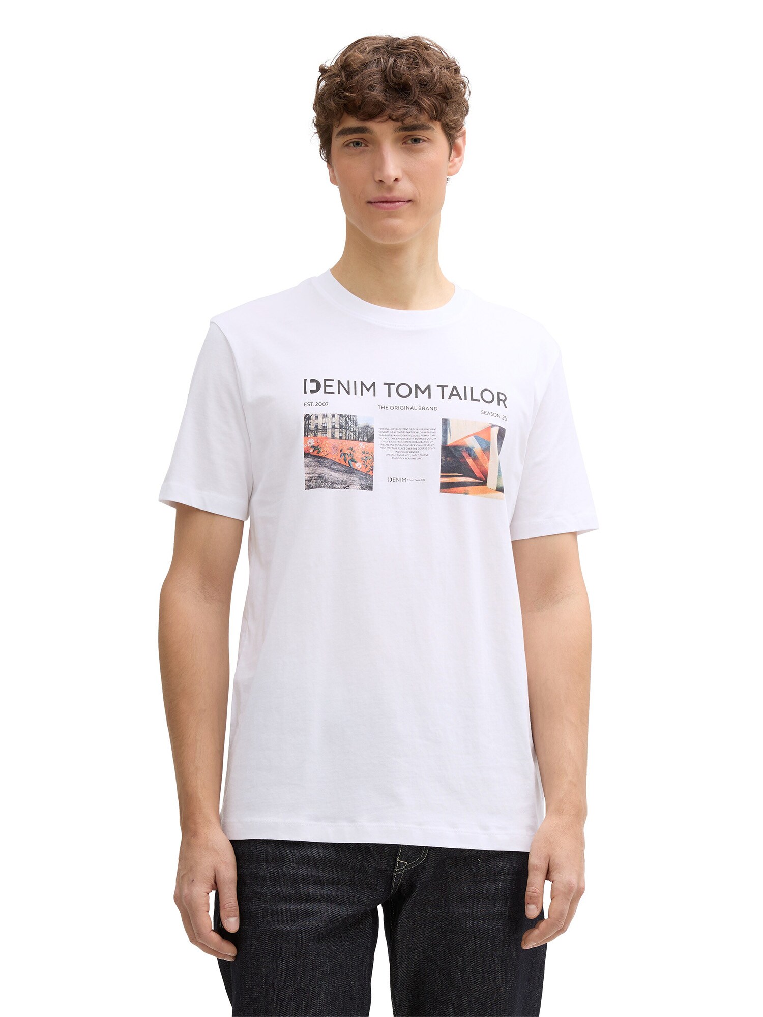 TOM TAILOR DENIM Póló  bézs / sötét narancssárga / fekete / fehér termék 2. képe