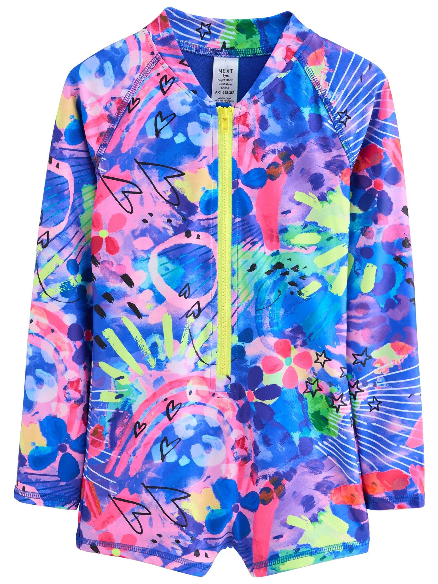 Next Costum de baie întreg  albastru / verde / verde neon / roz