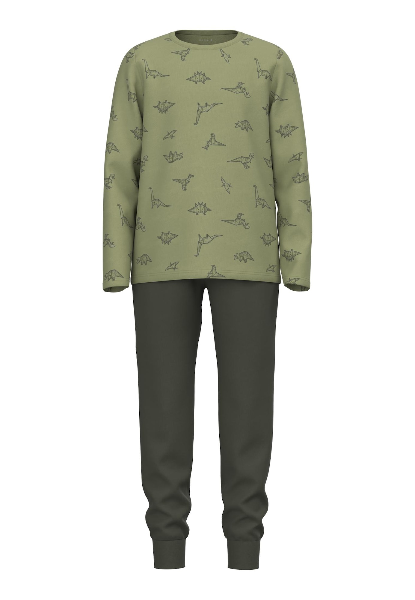 NAME IT Pijamale 'Sage Dino'  kaki / oliv / verde deschis