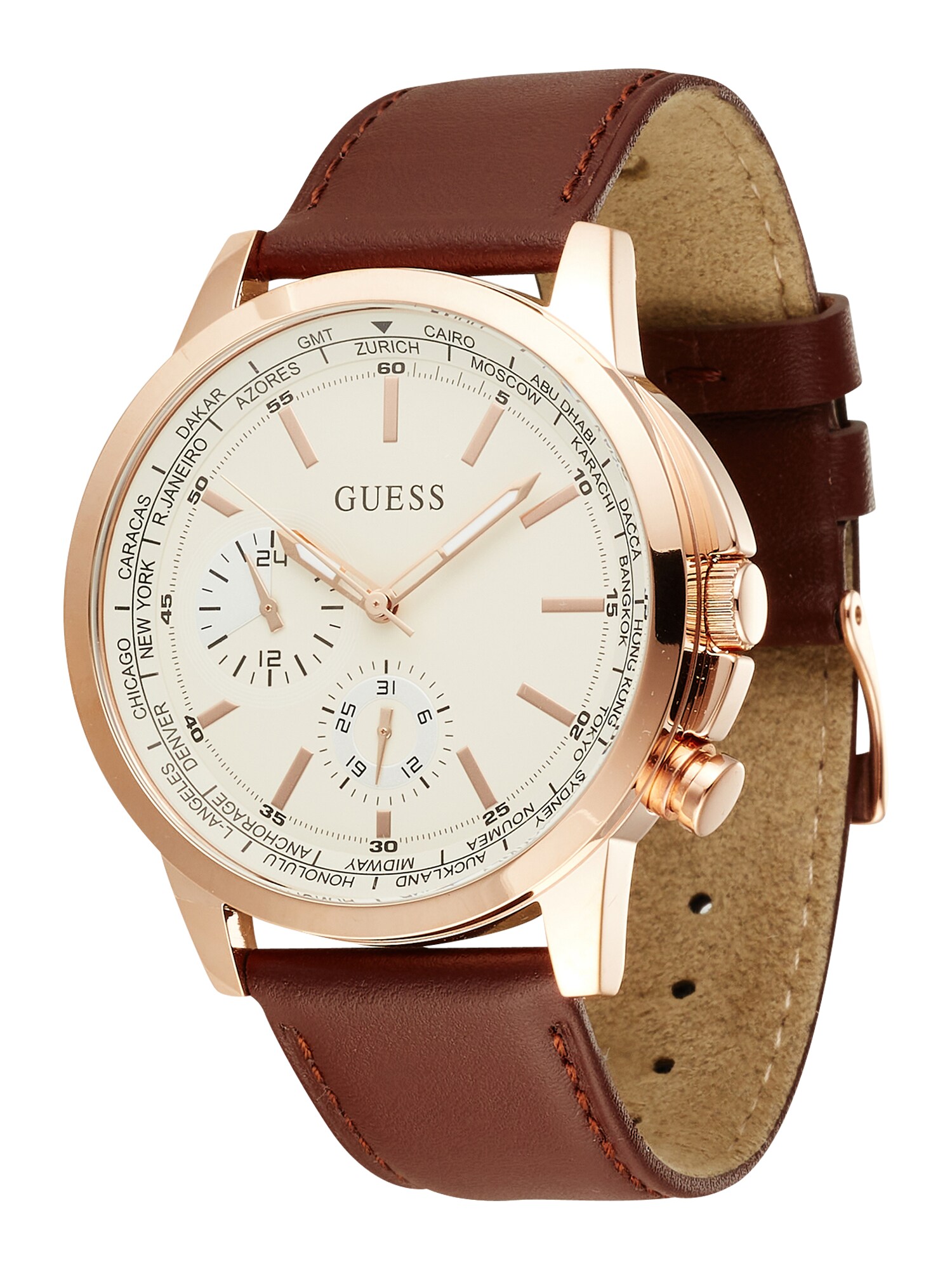 GUESS Analoginis (įprasto dizaino) laikrodis kremo / kaštoninė spalva / rožinė