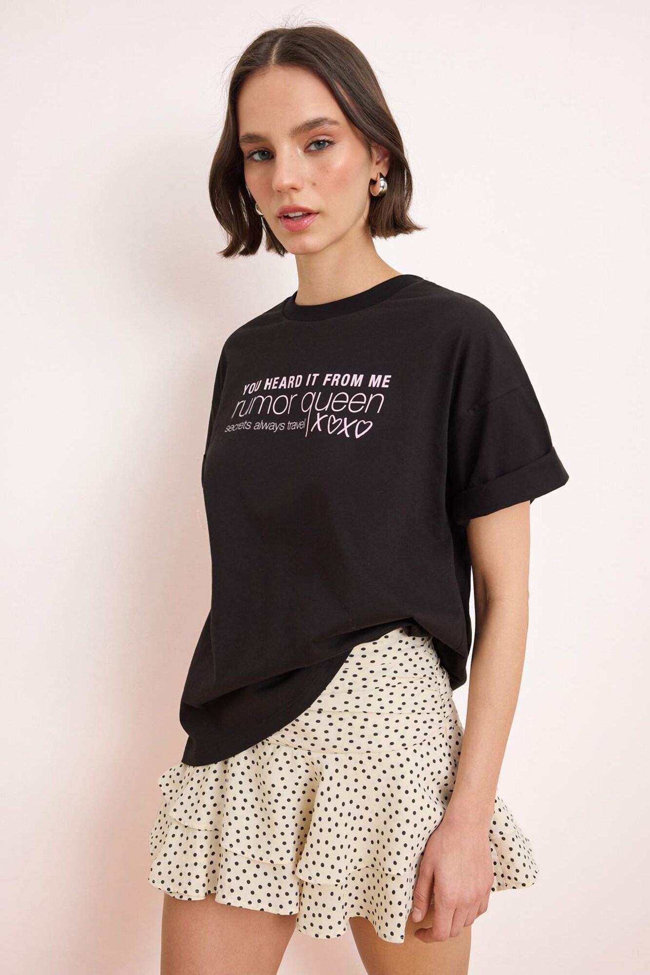 Trendyol Tricou negru / alb