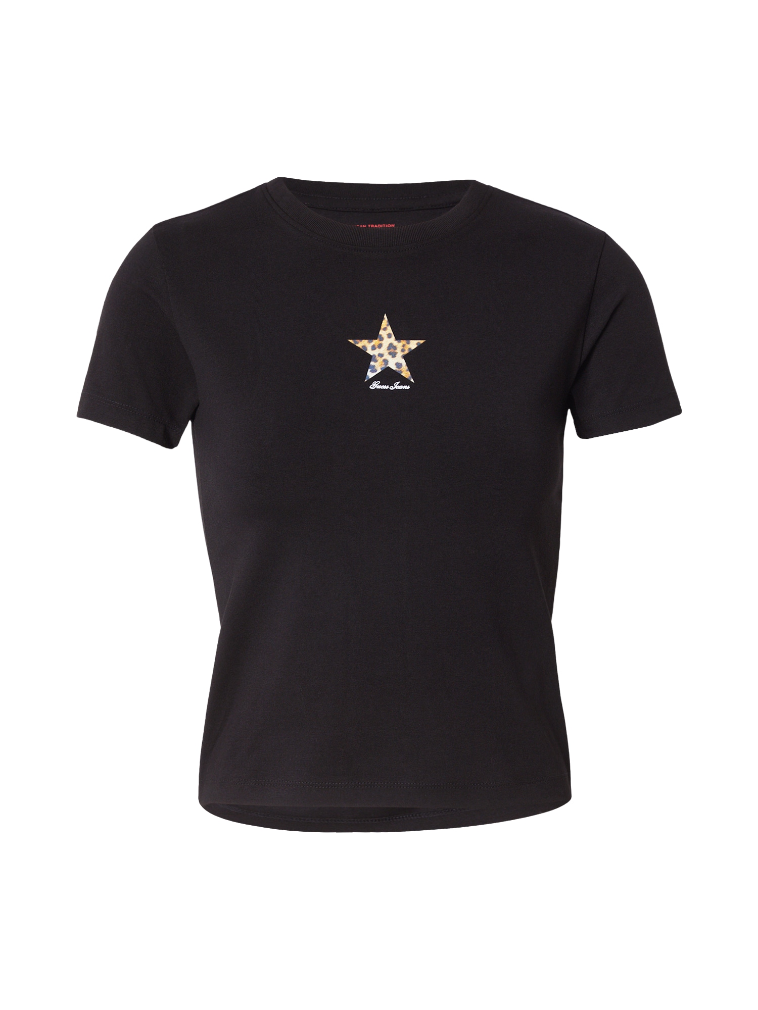 GUESS JEANS Tricou CHEETAH STAR maro pueblo / negru / alb